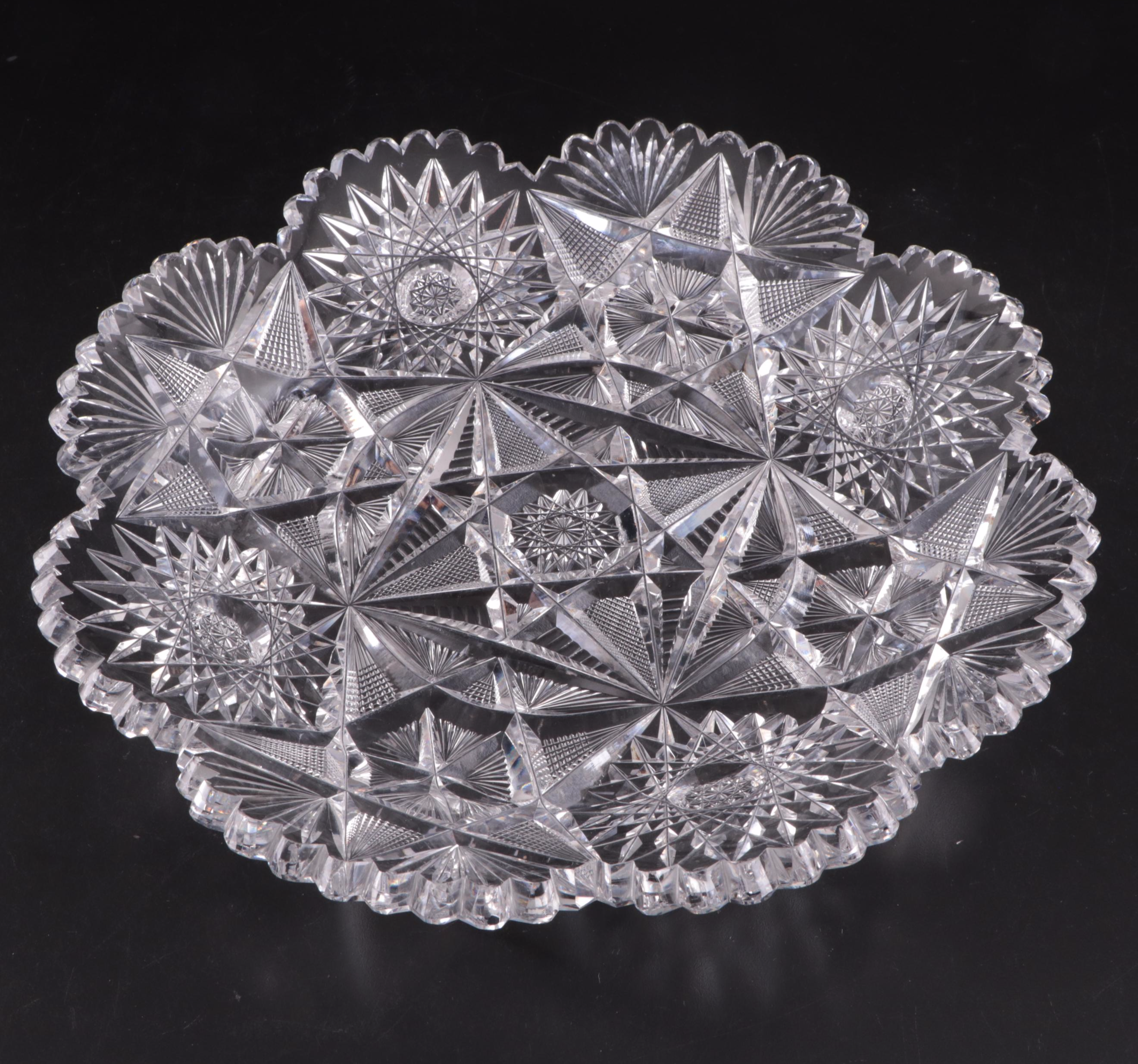 American Brilliant Period Cut Glass Pitcher, Dish and Divided Dish