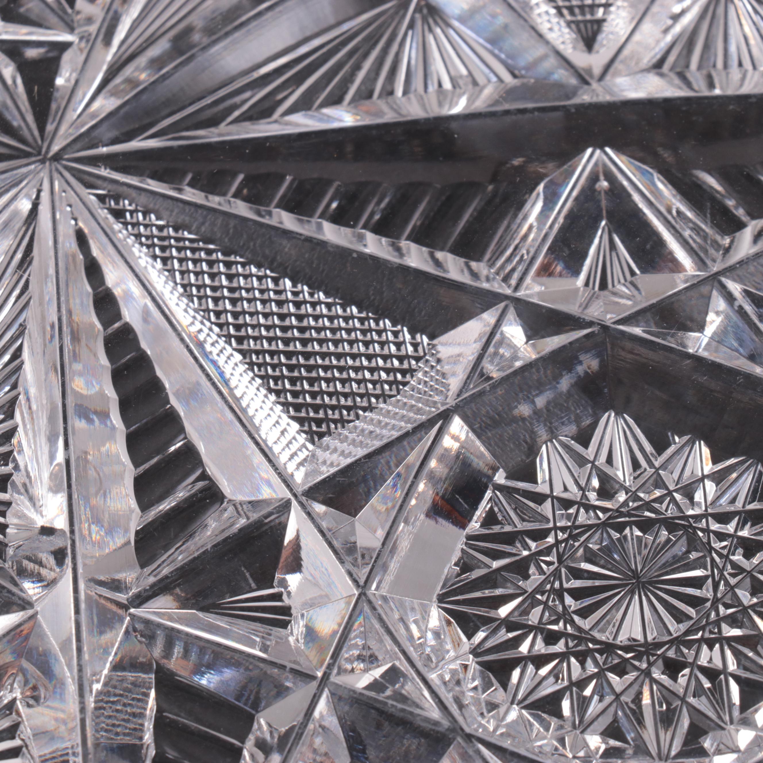 American Brilliant Period Cut Glass Pitcher, Dish and Divided Dish