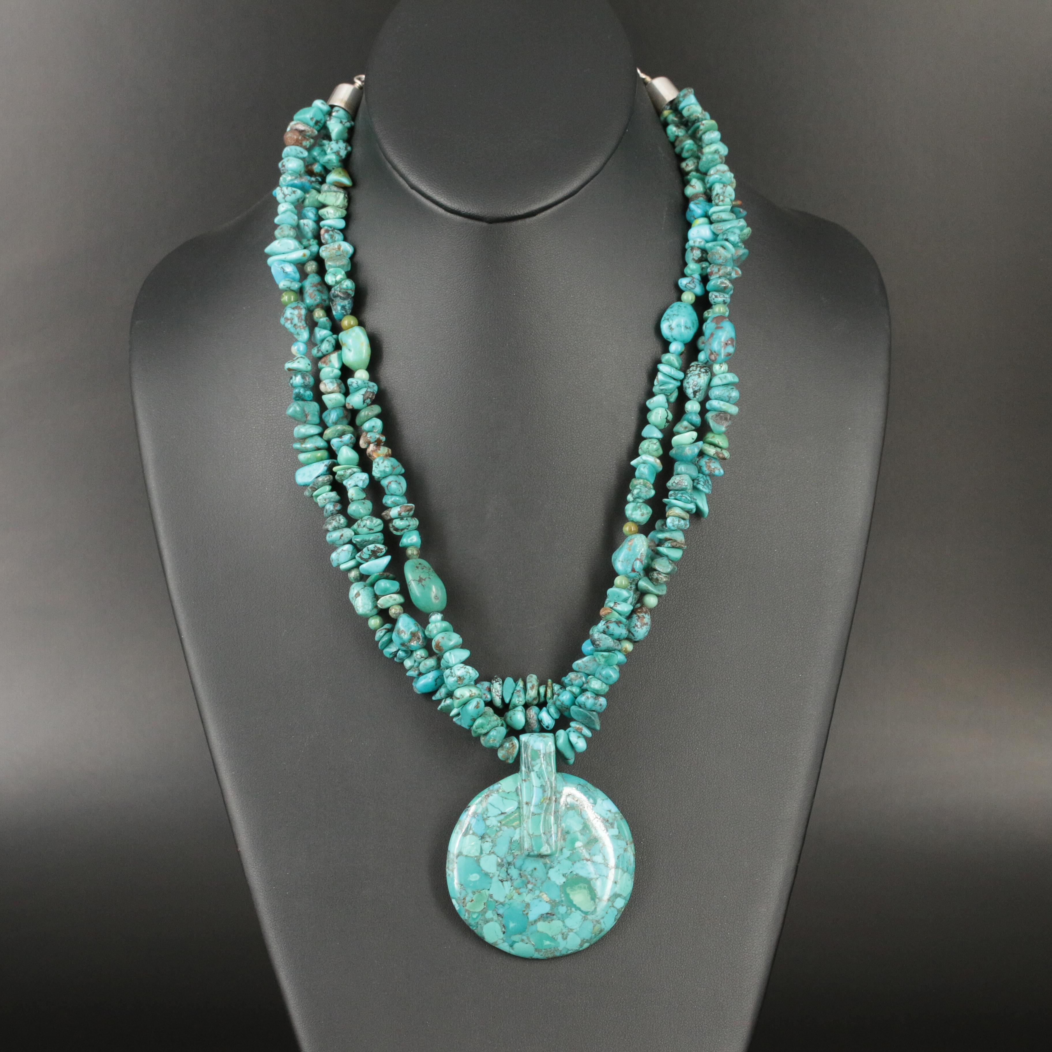 Desert Rose Trading Co. Composite Turquoise and Turquoise Necklace with Sterling