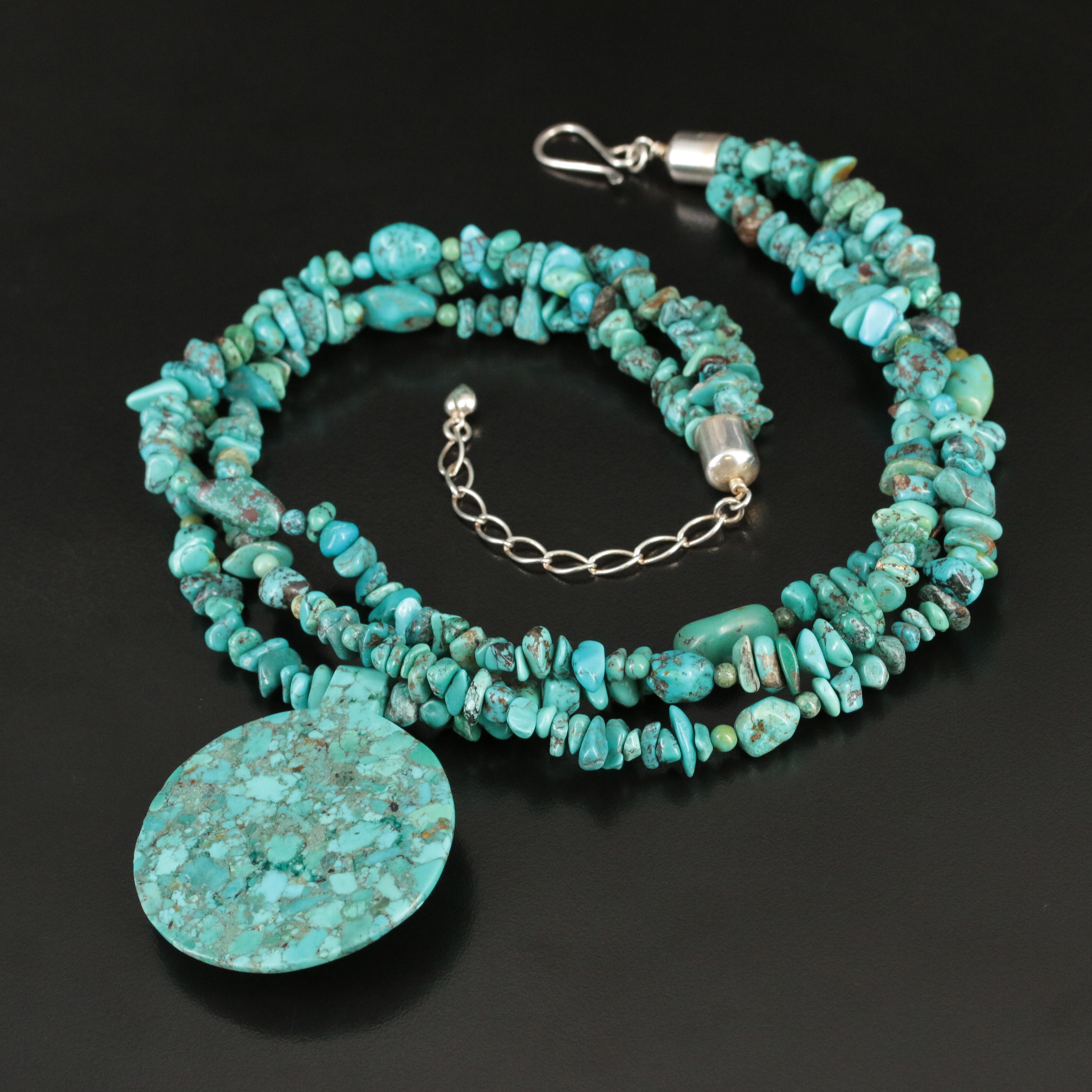 Desert Rose Trading Co. Composite Turquoise and Turquoise Necklace with Sterling