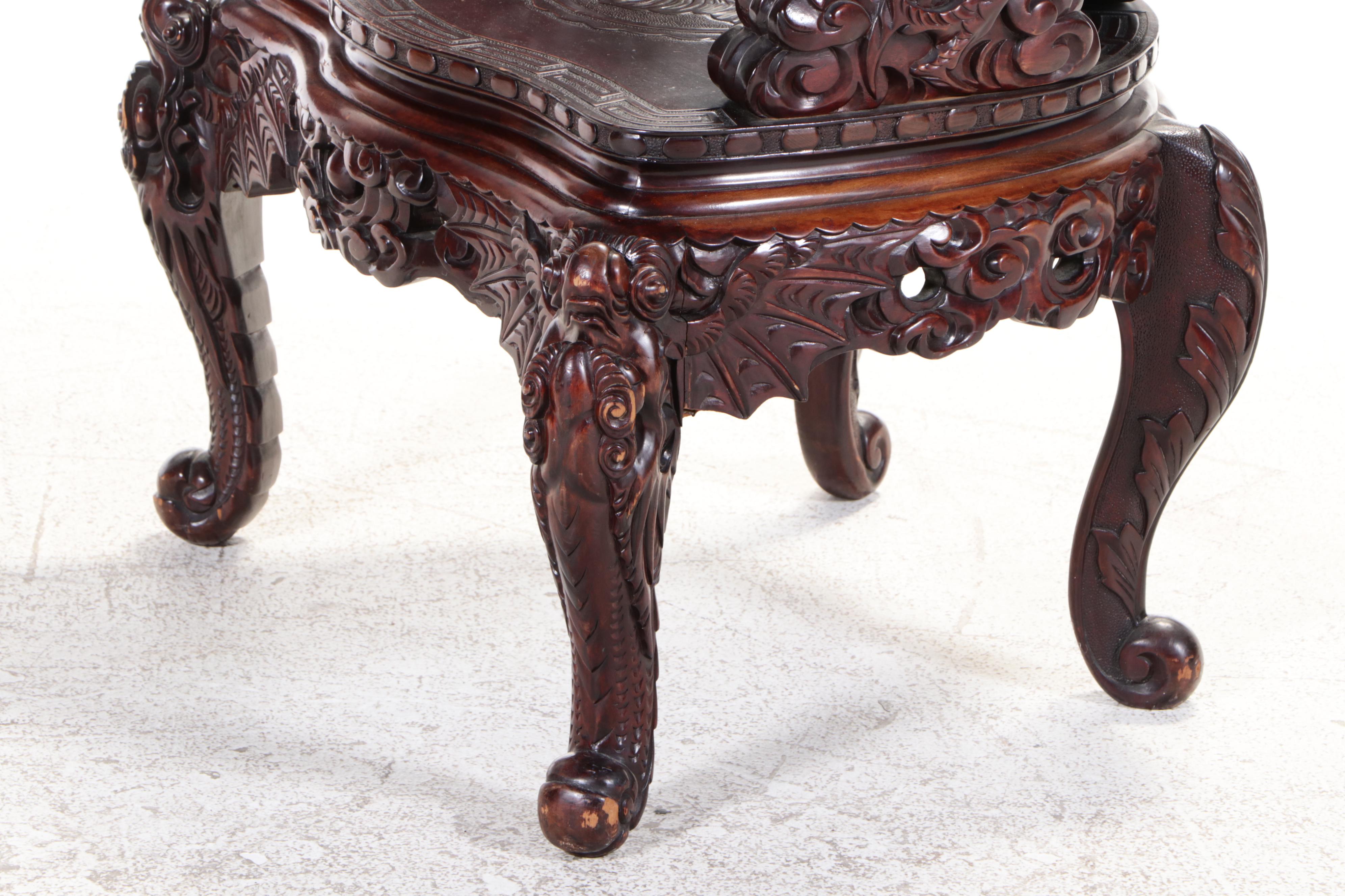 Chinese Carved Hardwood Dragon Throne Chair