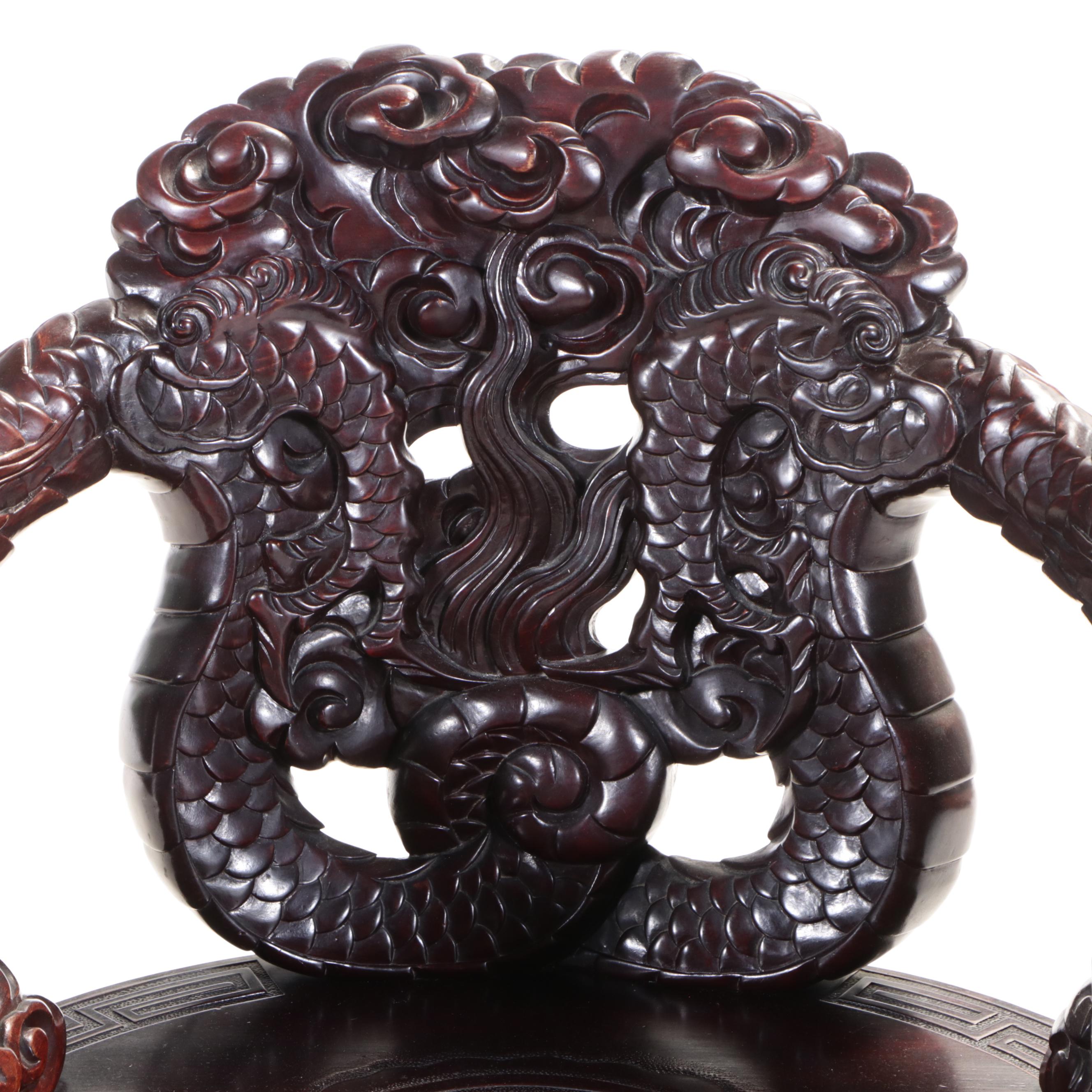 Chinese Carved Hardwood Dragon Throne Chair