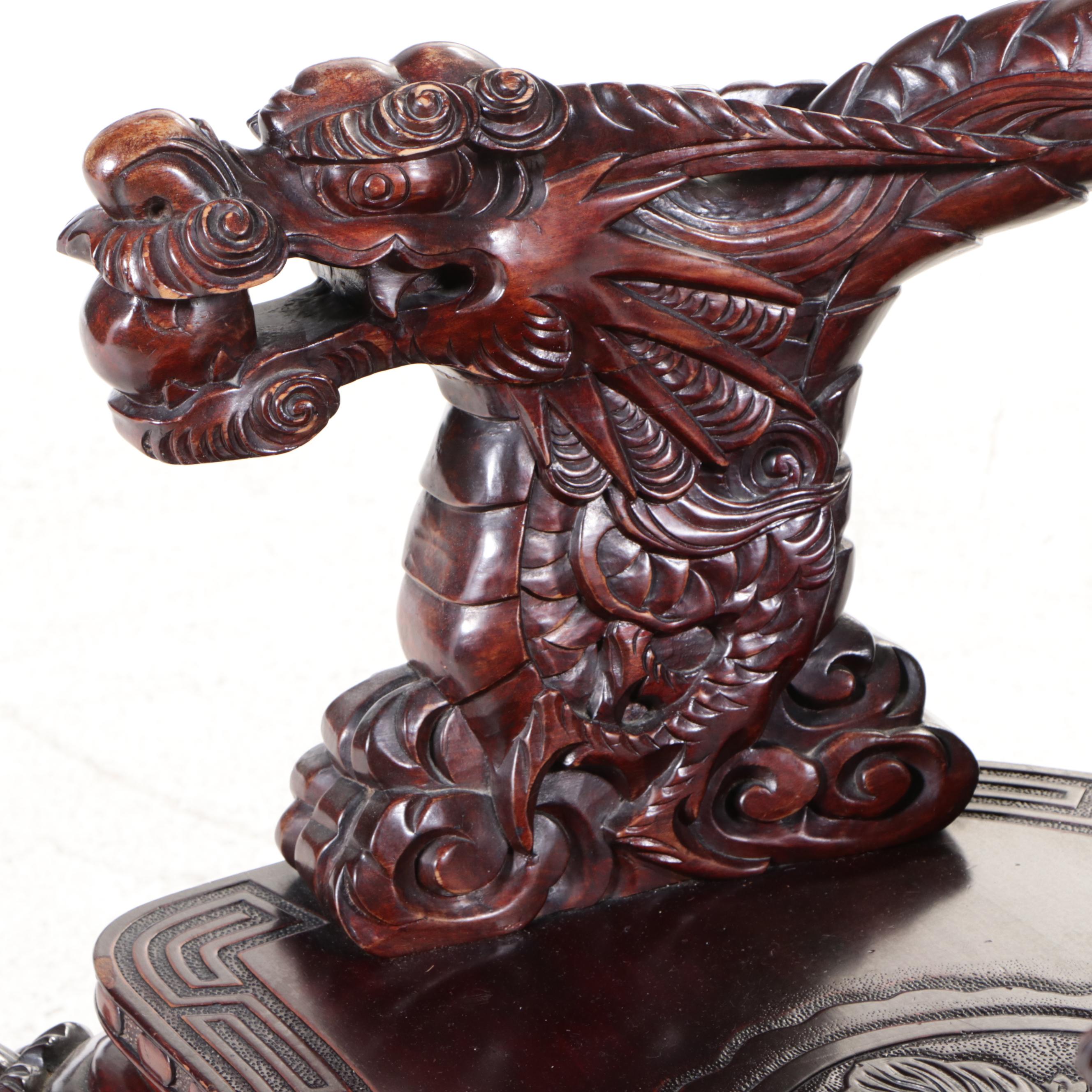 Chinese Carved Hardwood Dragon Throne Chair