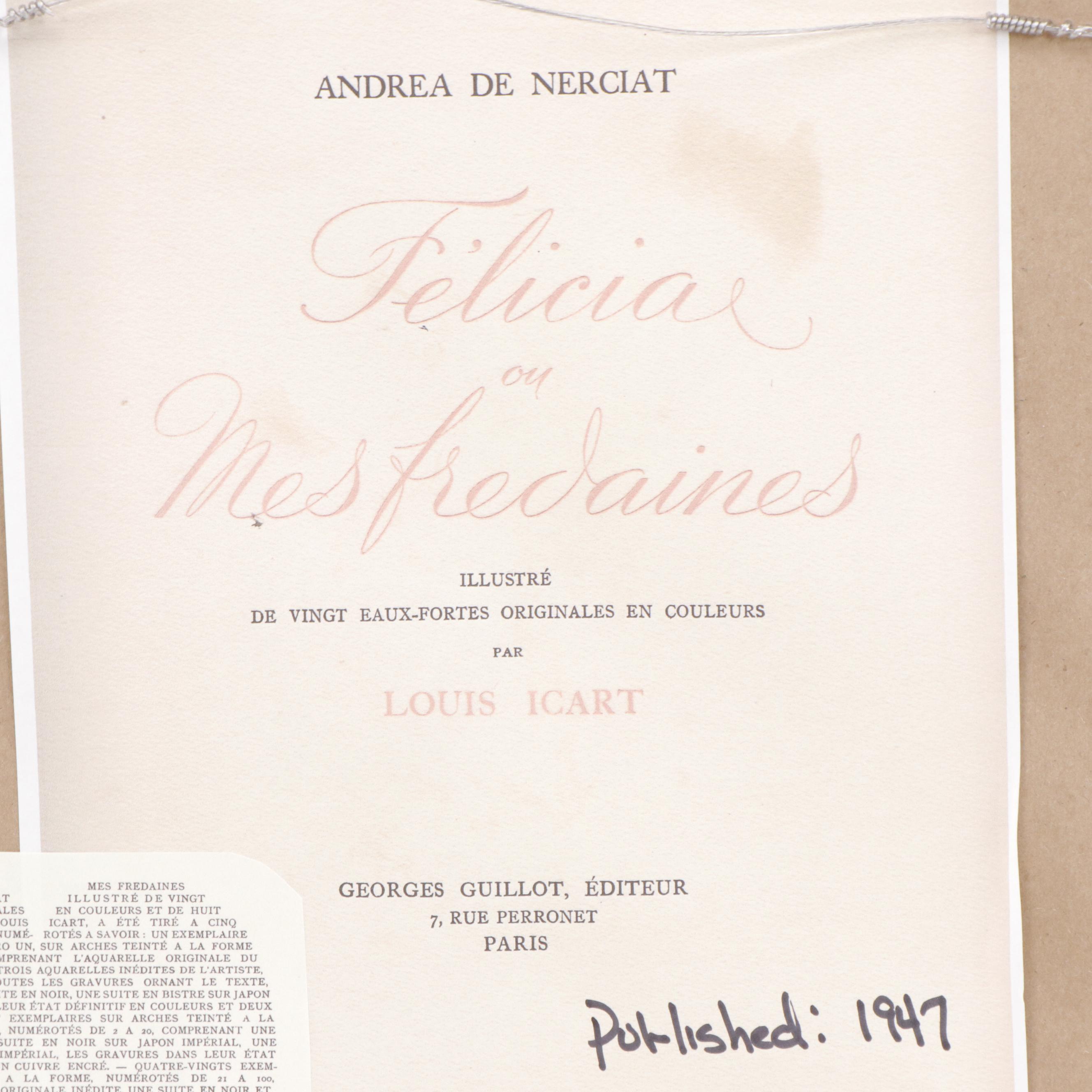 Louis Icart Etching Bookplate from "Félicia ou Mes Fredaines," 1947