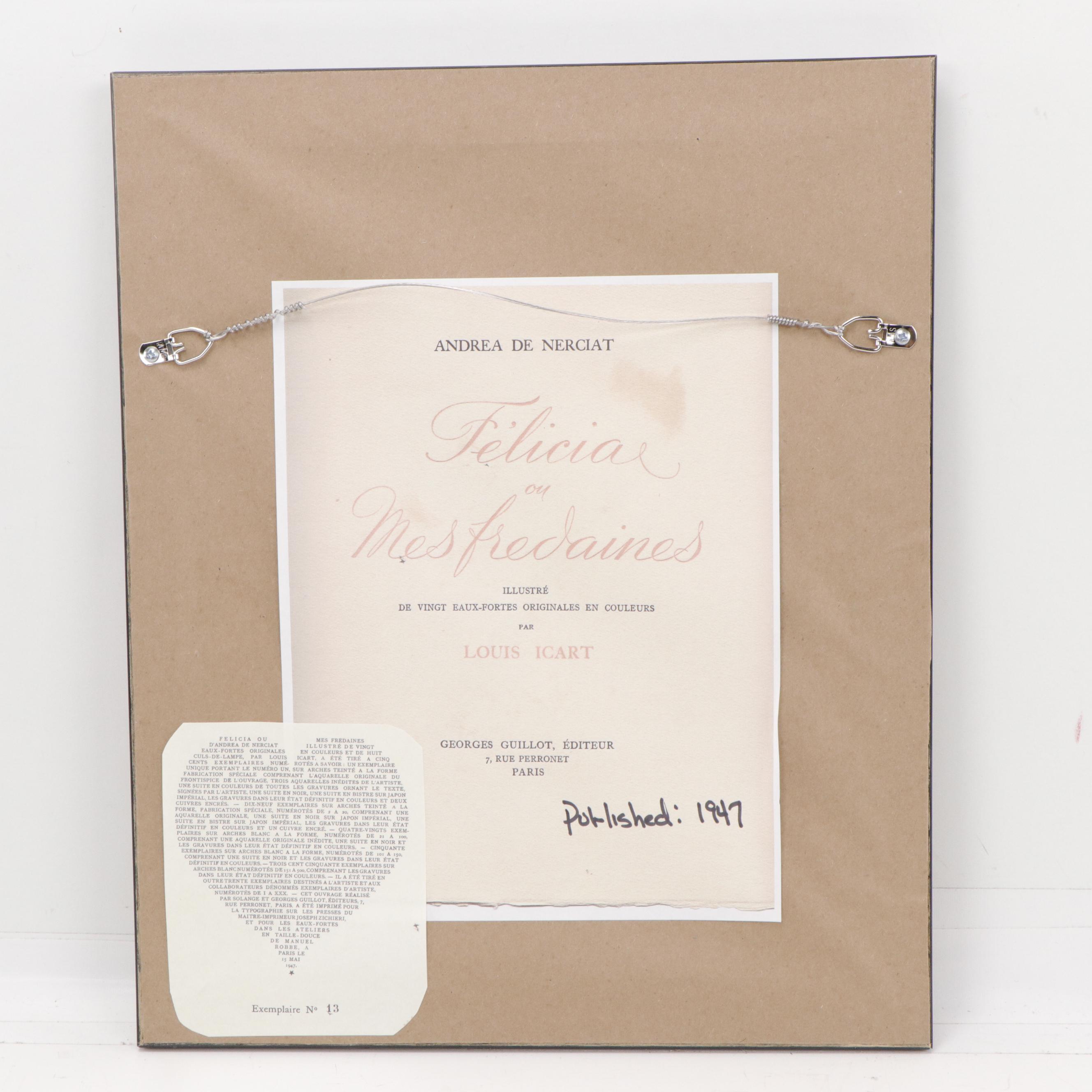 Louis Icart Etching Bookplate from "Félicia ou Mes Fredaines," 1947