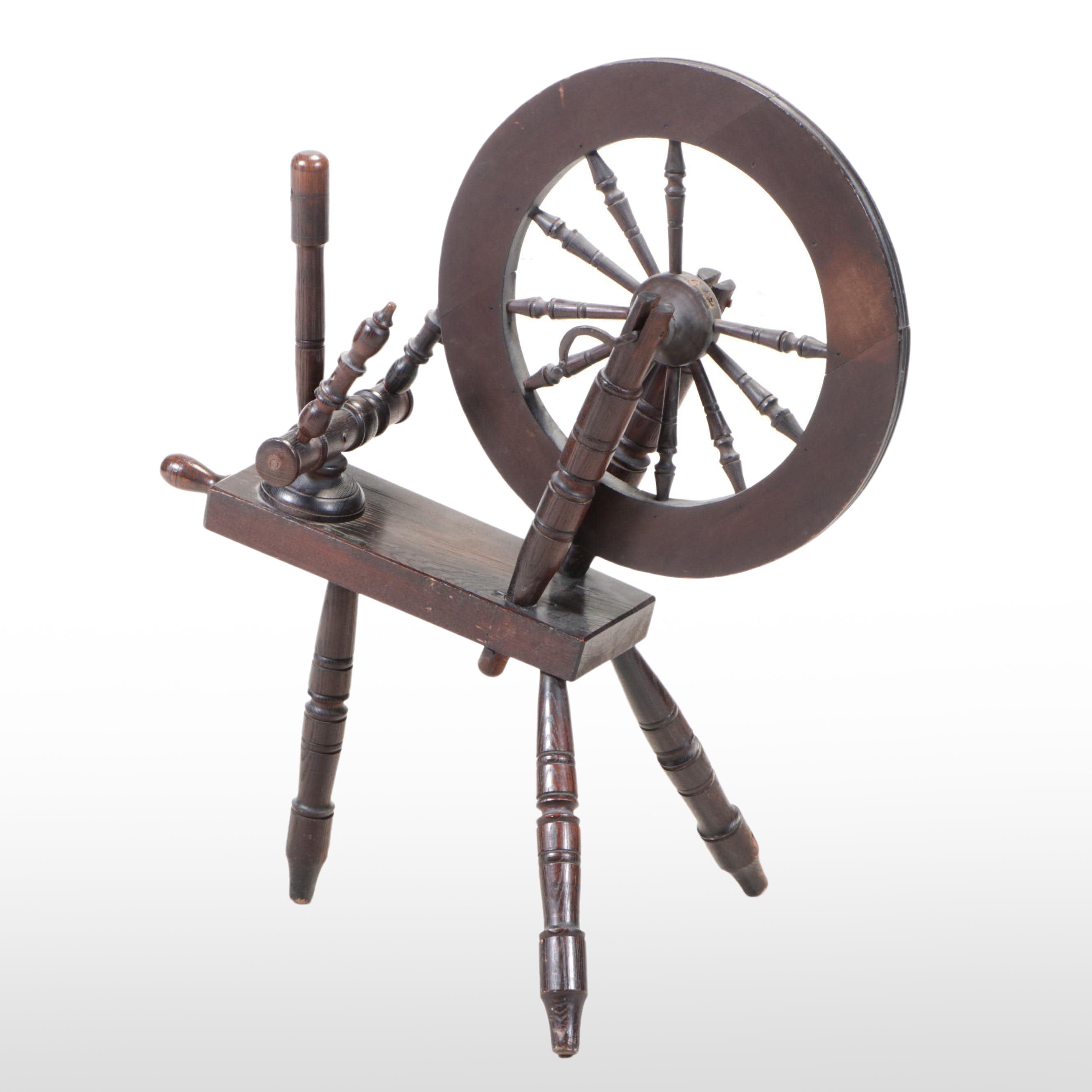 Mahogany Finish Primitive Wood Spinning Wheel
