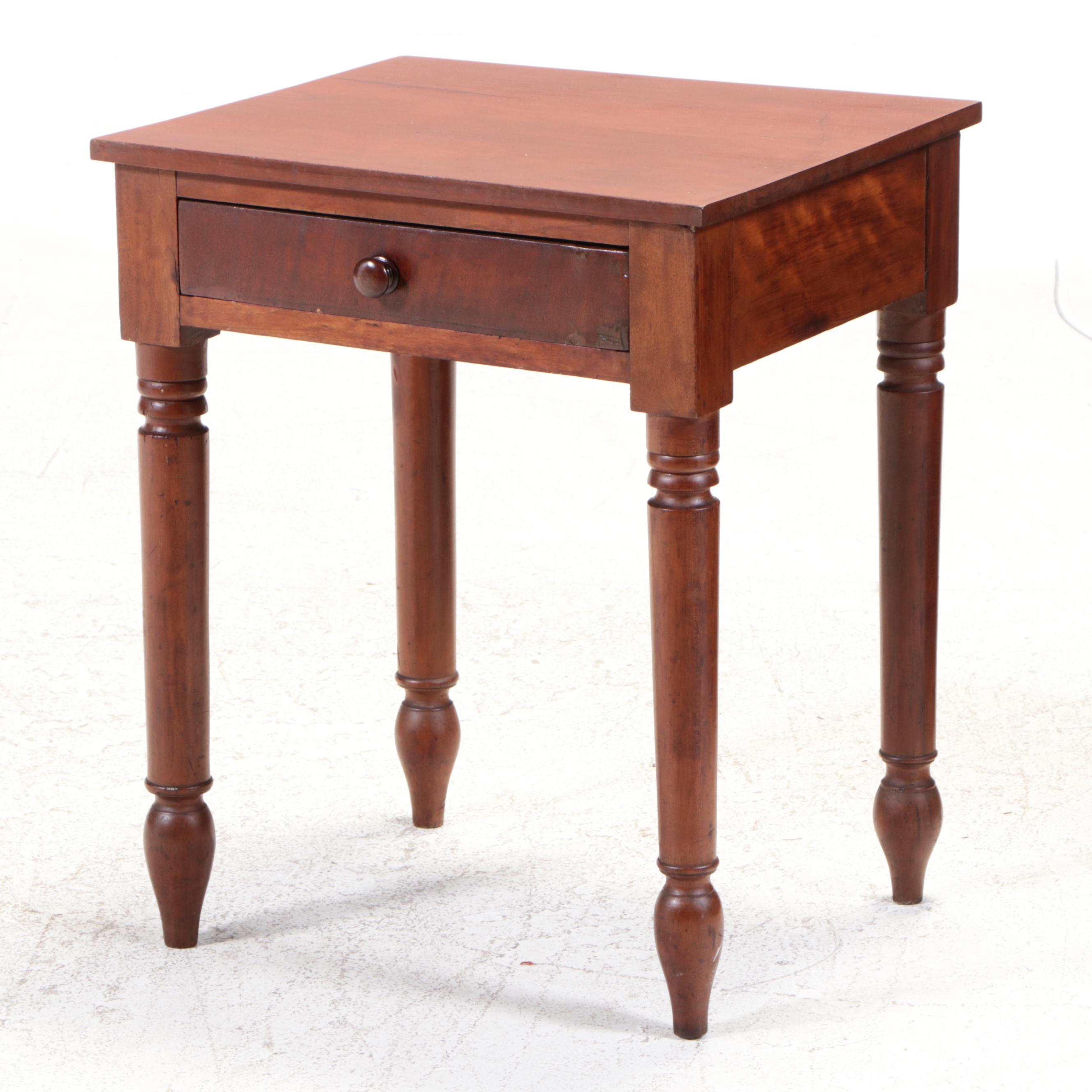 American Primitive Cherrywood and Mahogany Side Table, 19th Century
