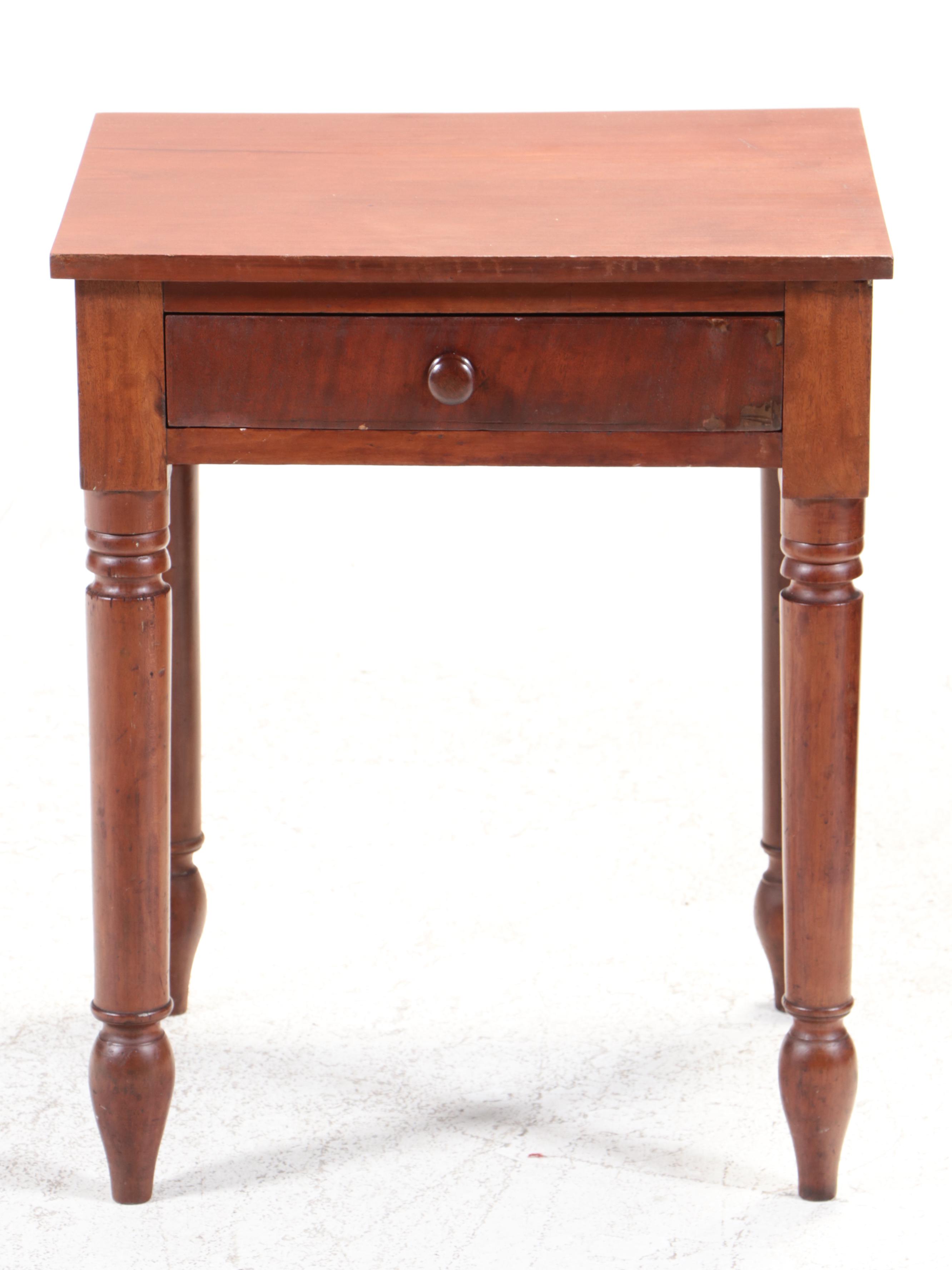 American Primitive Cherrywood and Mahogany Side Table, 19th Century