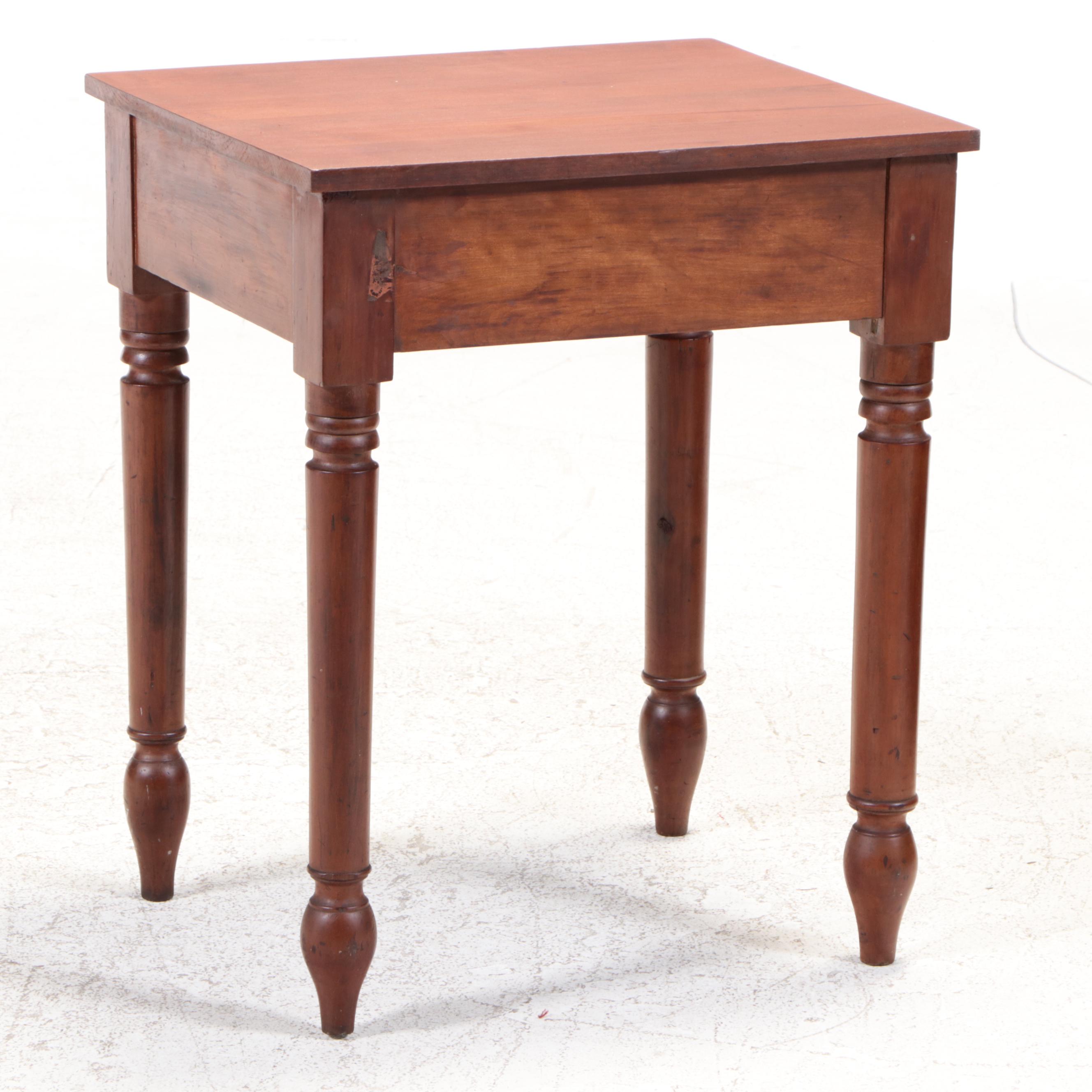 American Primitive Cherrywood and Mahogany Side Table, 19th Century