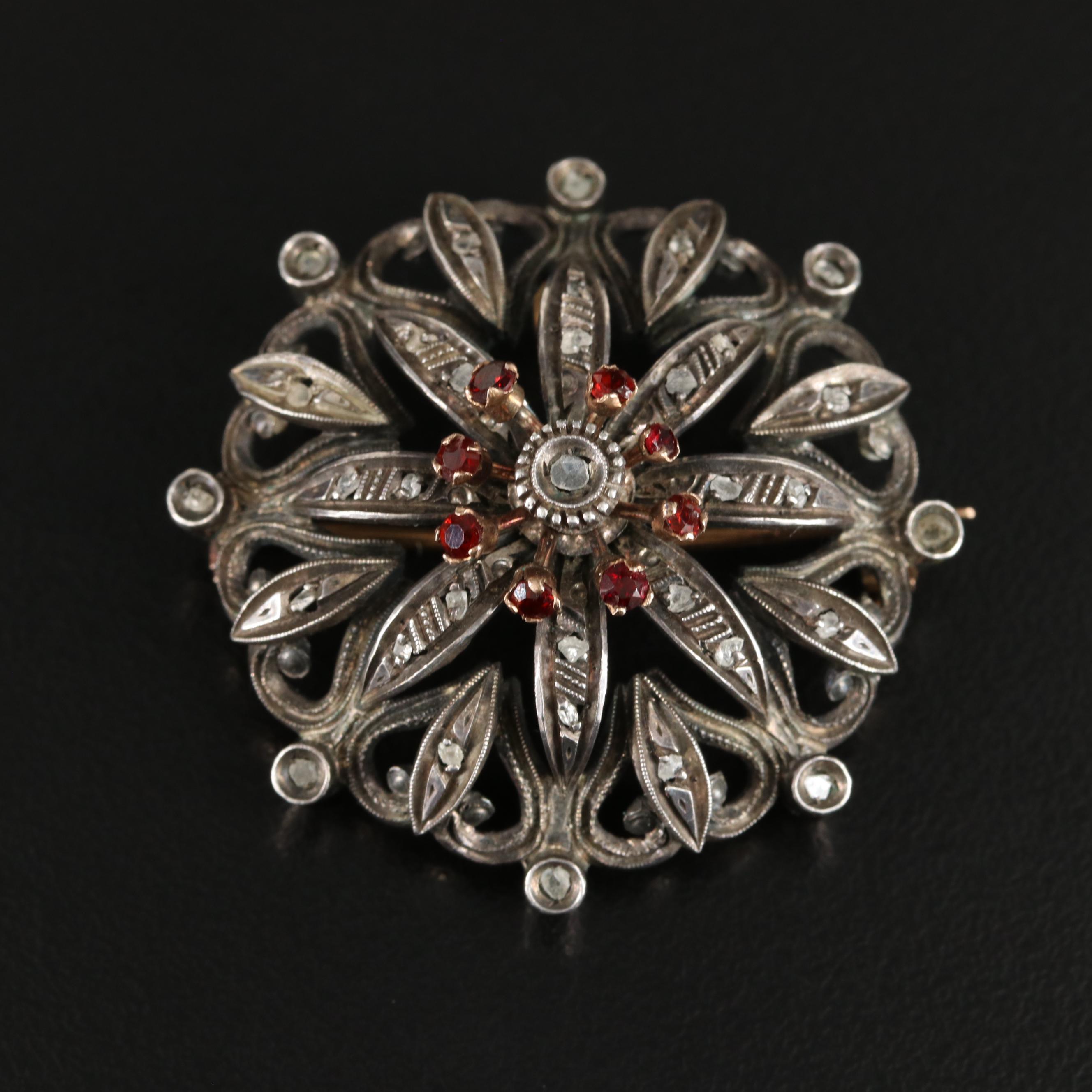 Vintage Sterling and 10K Glass and Diamond Converter Brooch