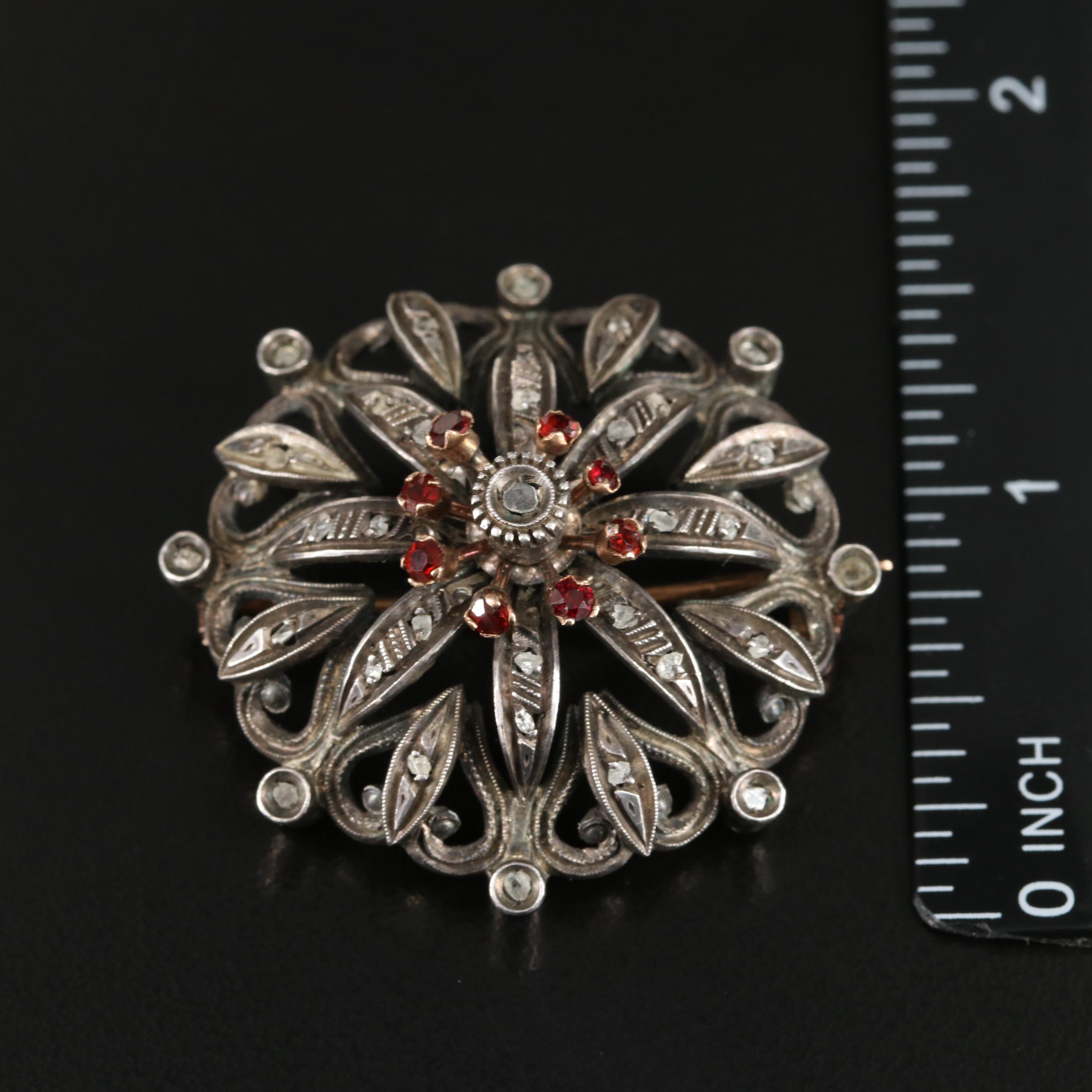 Vintage Sterling and 10K Glass and Diamond Converter Brooch