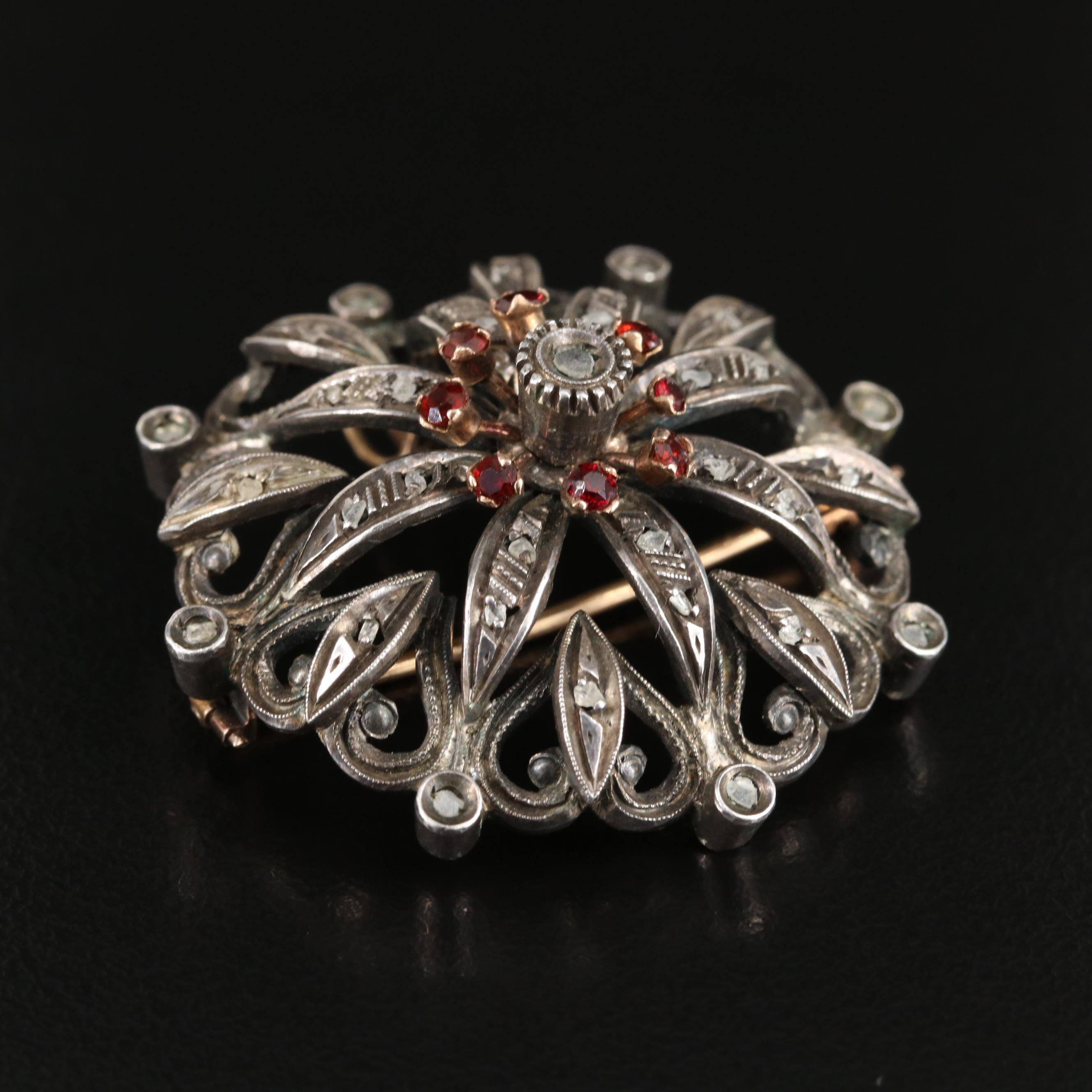 Vintage Sterling and 10K Glass and Diamond Converter Brooch