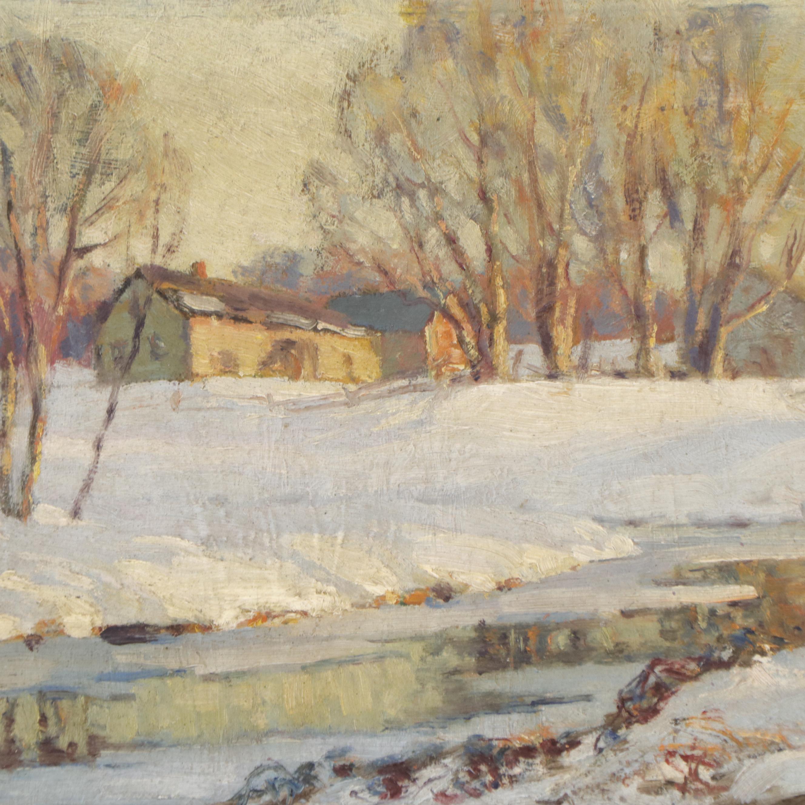 Thomas R. Curtin Winter Landscape Oil Painting, Mid 20th Century