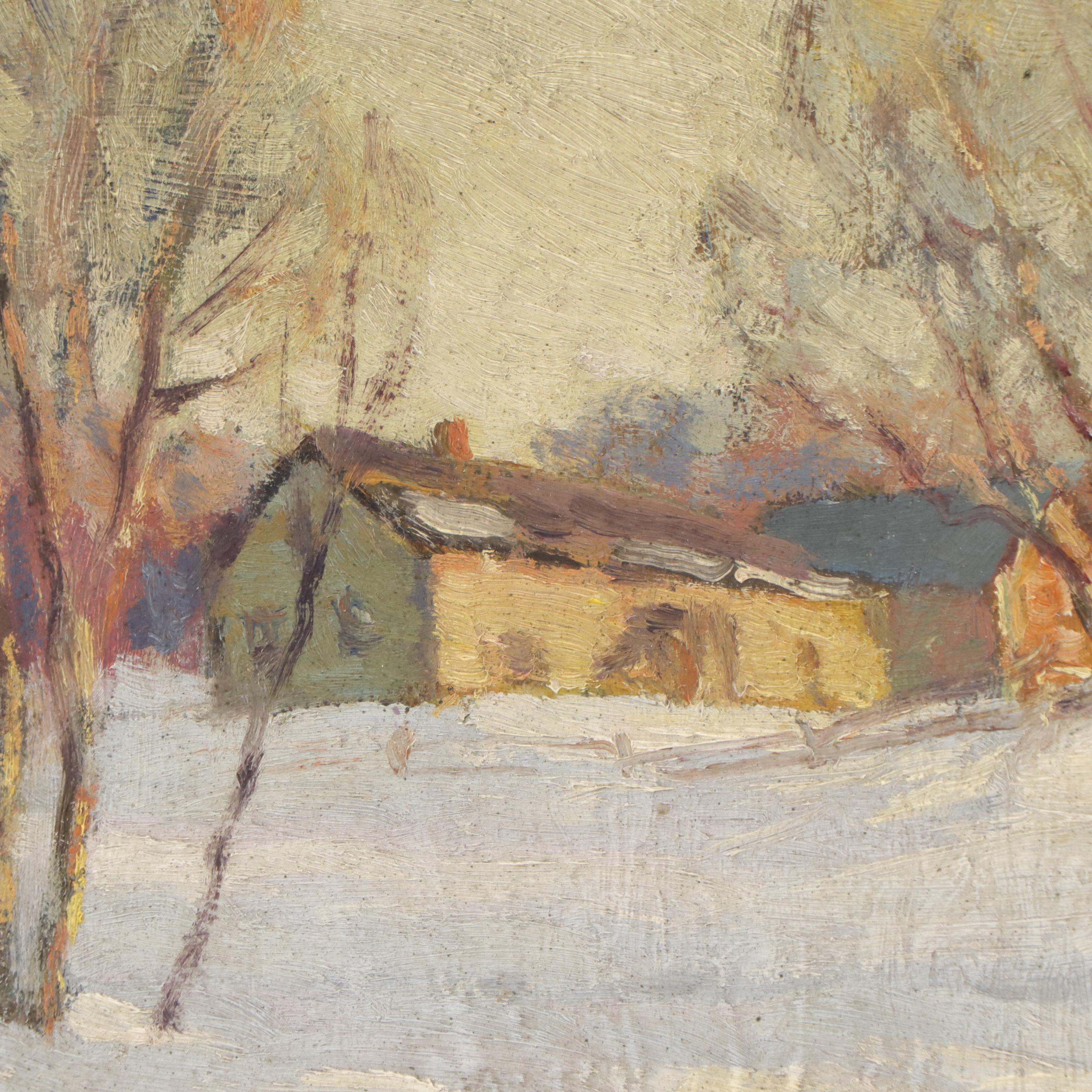 Thomas R. Curtin Winter Landscape Oil Painting, Mid 20th Century