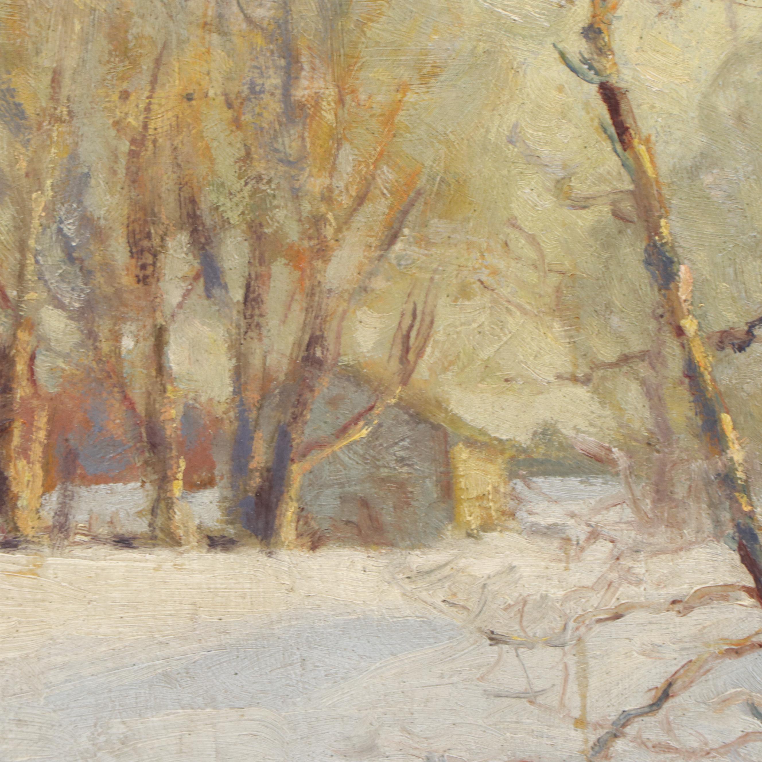 Thomas R. Curtin Winter Landscape Oil Painting, Mid 20th Century