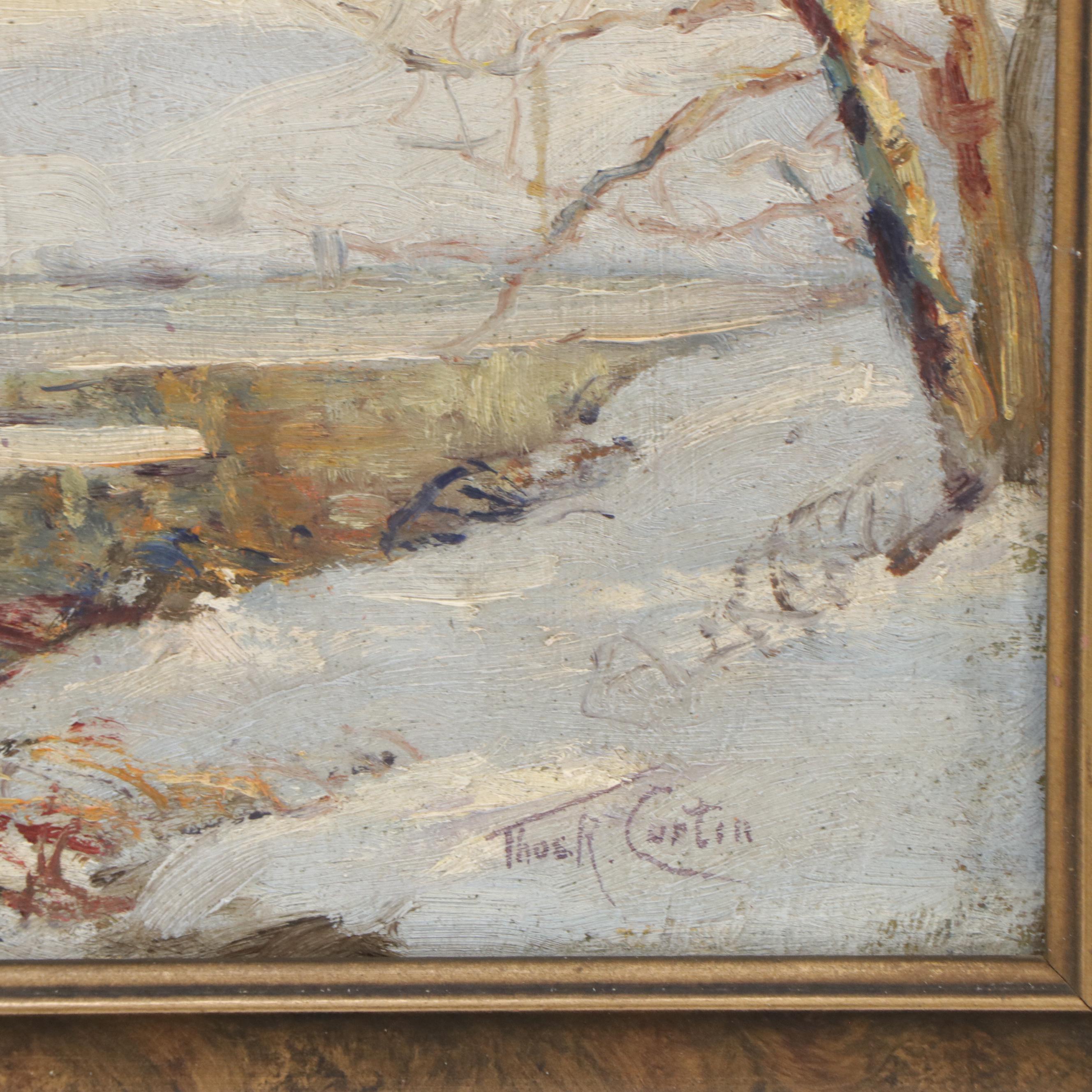 Thomas R. Curtin Winter Landscape Oil Painting, Mid 20th Century