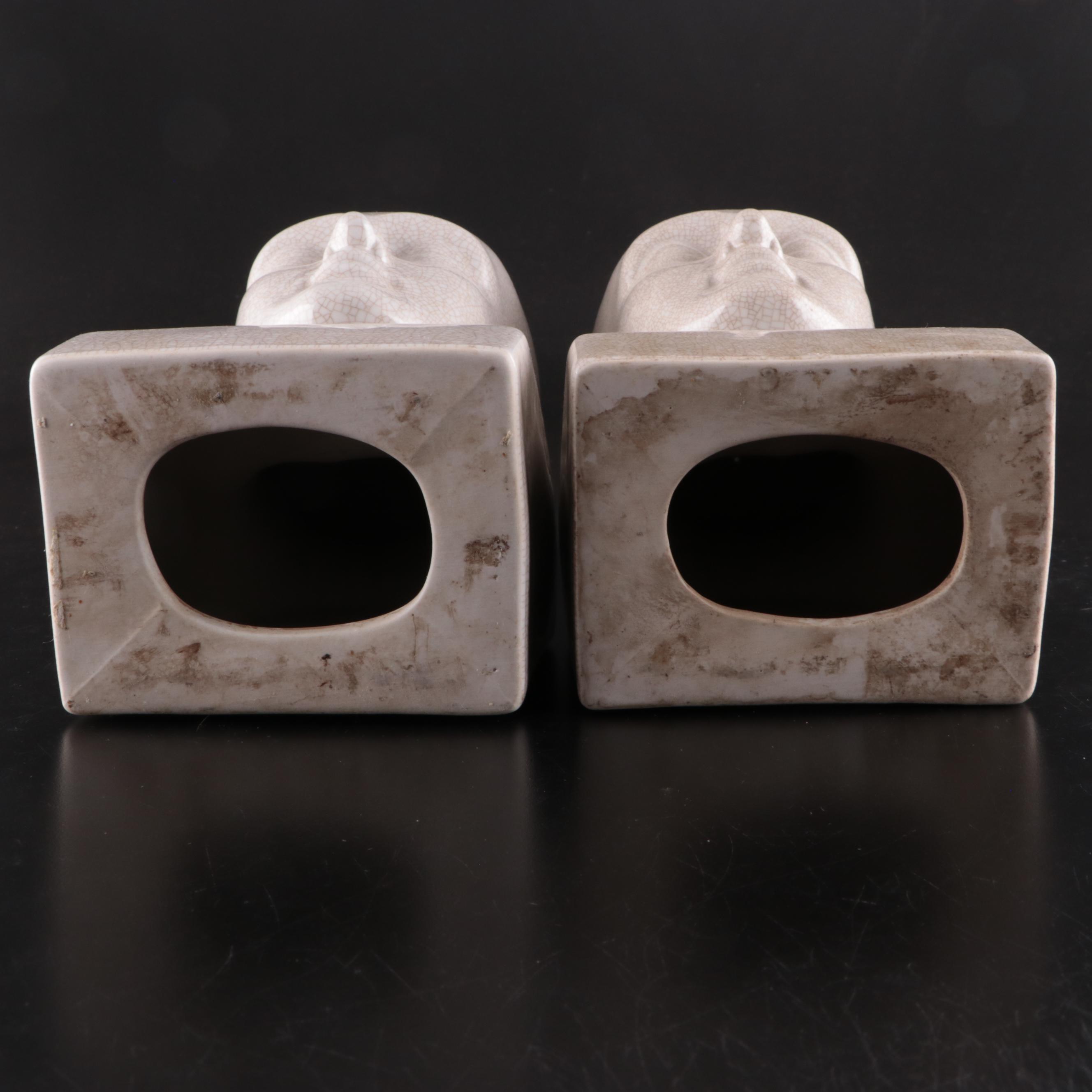 Phrenology Head Ceramic Bookends with Crackle Finish EBTH