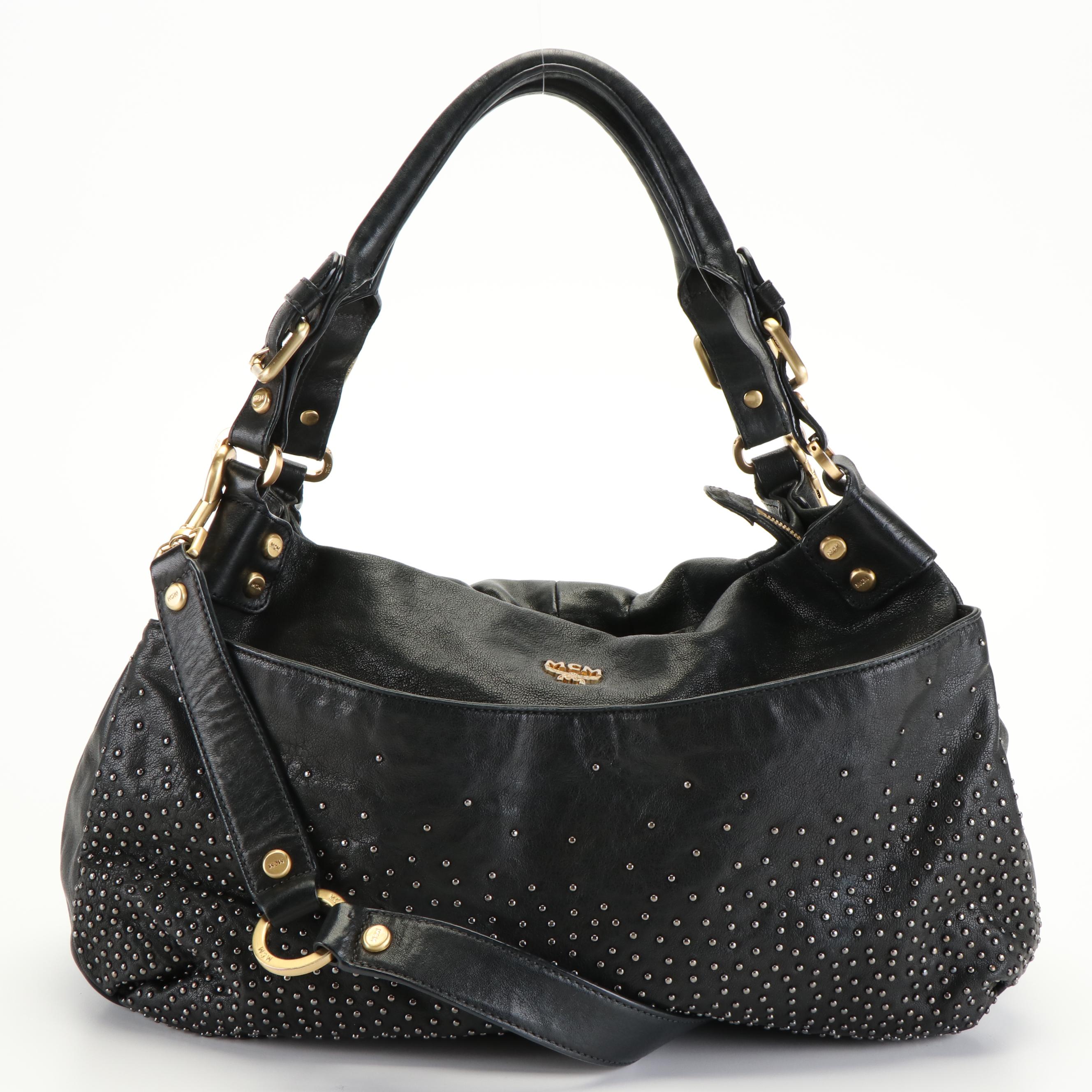 MCM Studded Hobo Bag in Black Leather