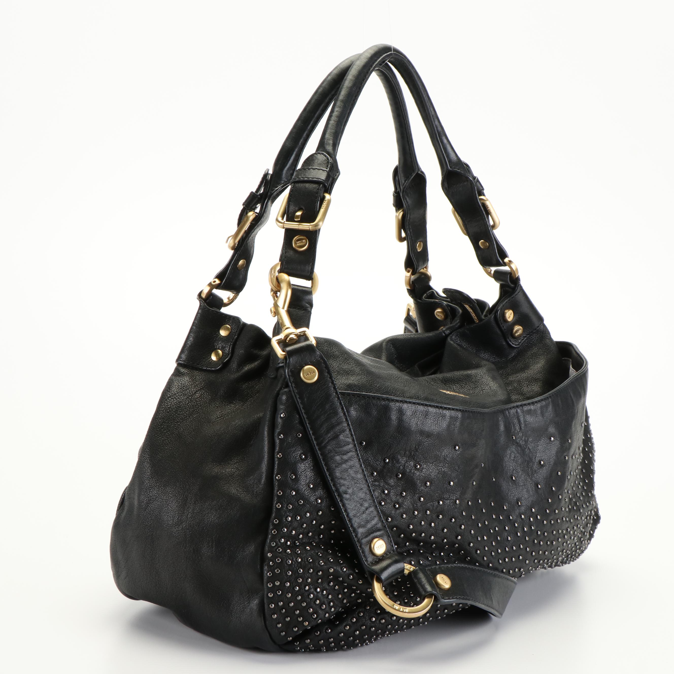 MCM Studded Hobo Bag in Black Leather