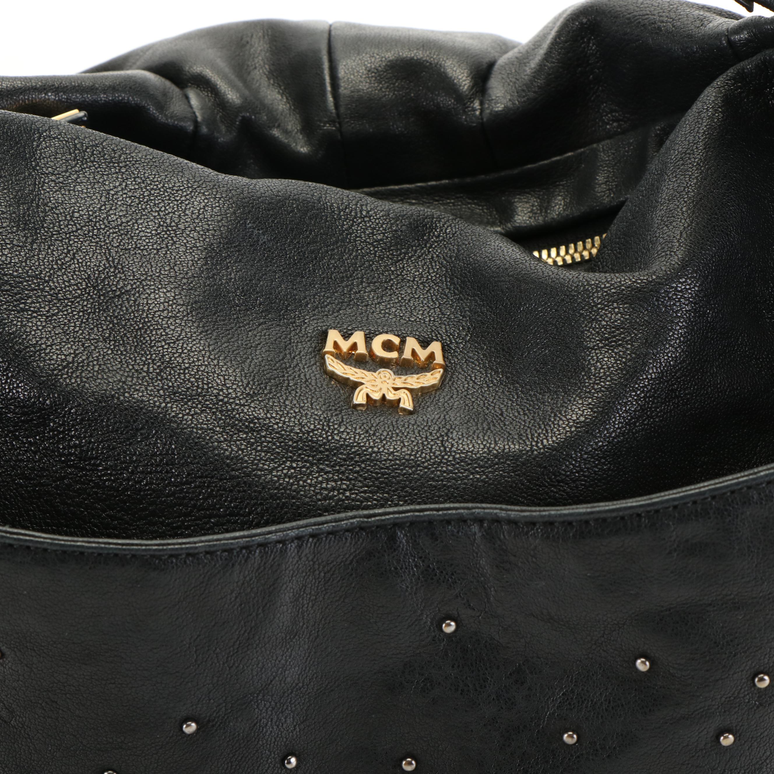 MCM Studded Hobo Bag in Black Leather