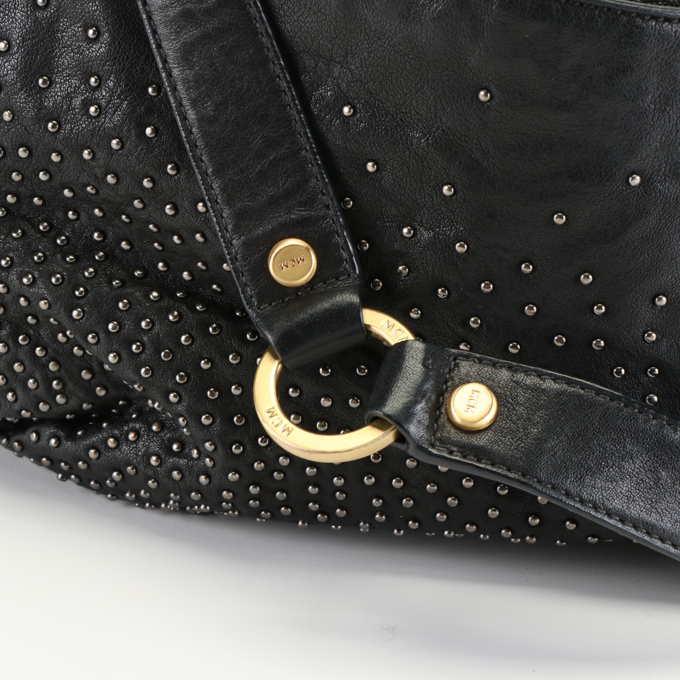 MCM Studded Hobo Bag in Black Leather