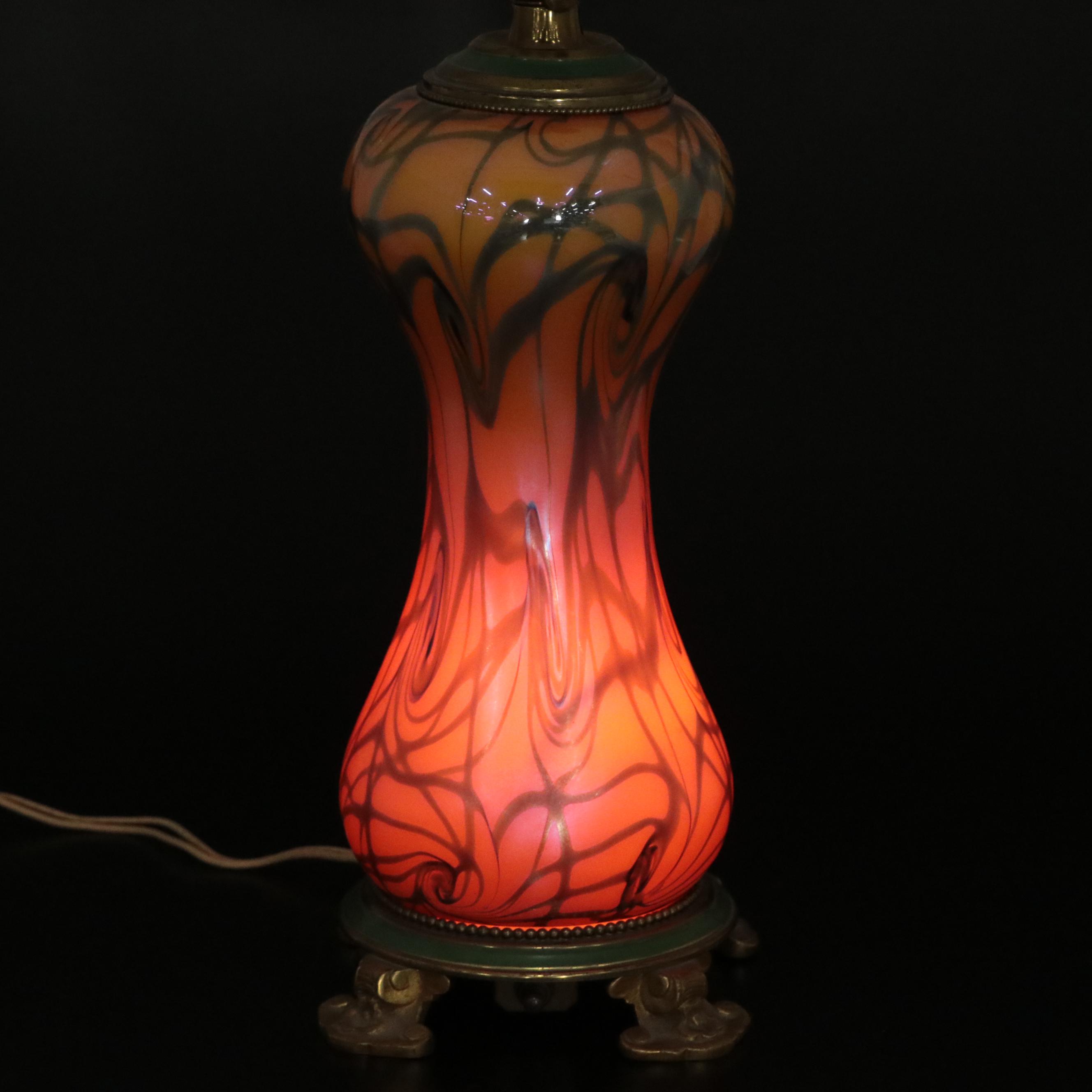 Durand Art Nouveau Studio Glass Table Lamp, Early 20th C
