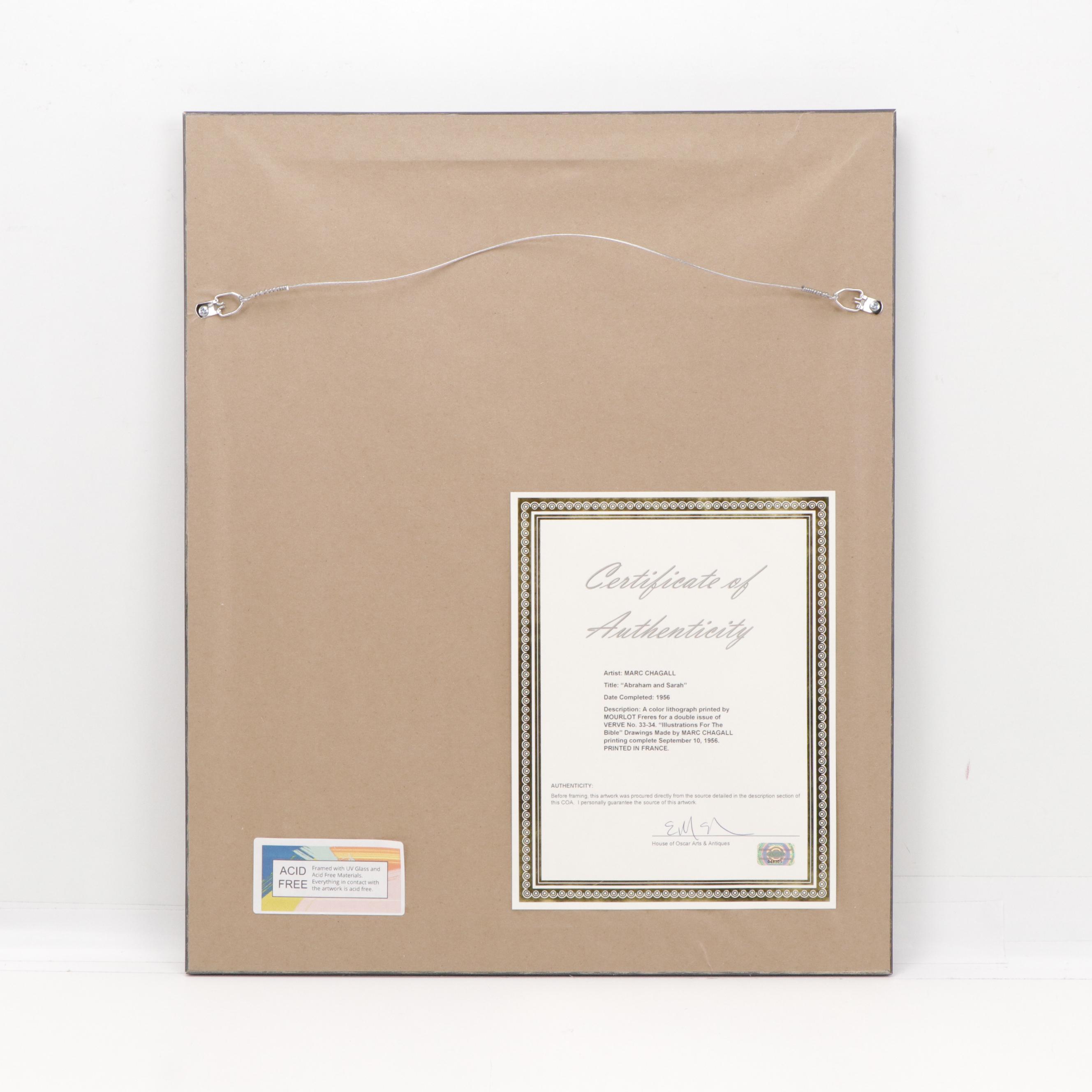 Marc Chagall Color Lithograph "Abraham and Sarah," 1956