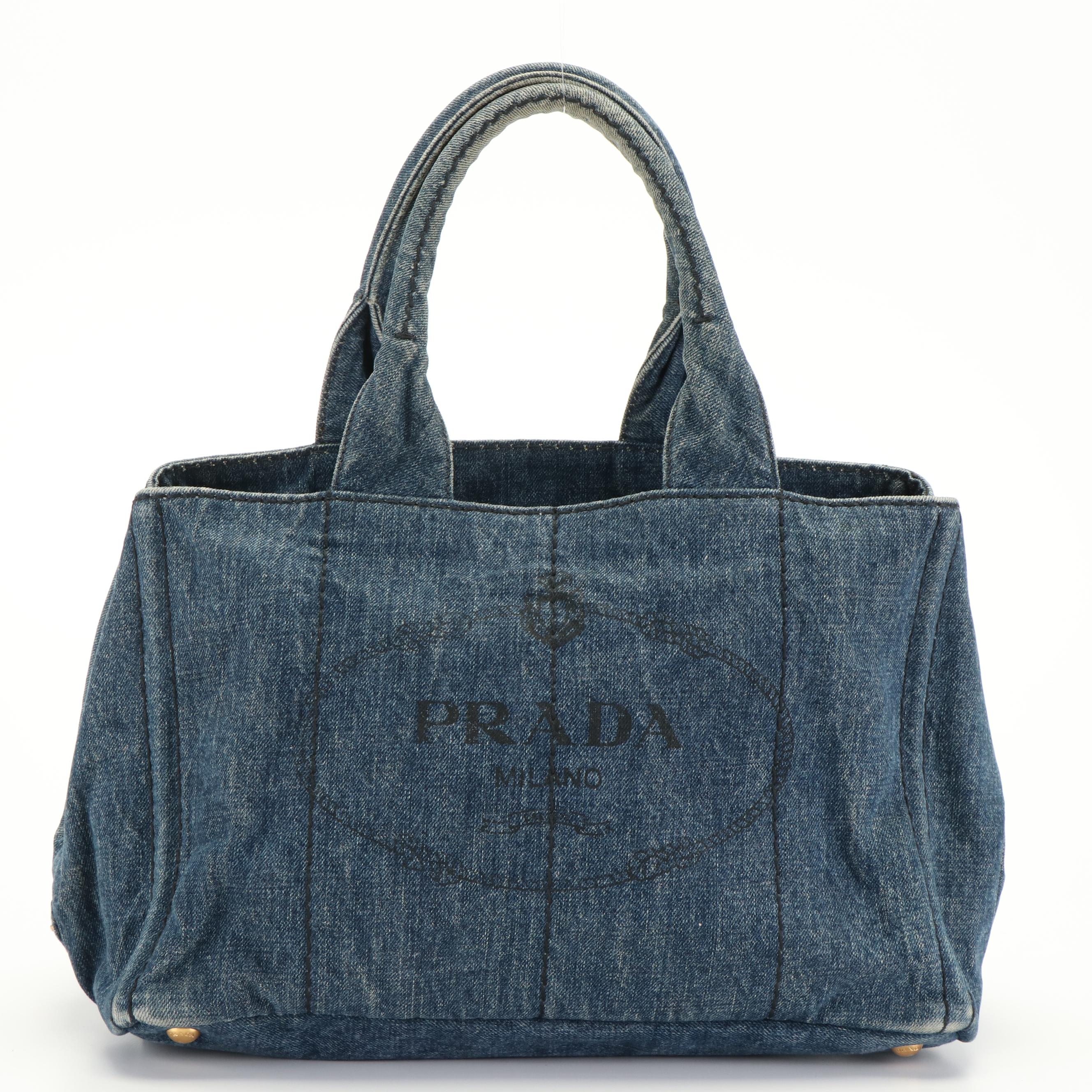 Prada Canapa Logo Tote in Blue Denim
