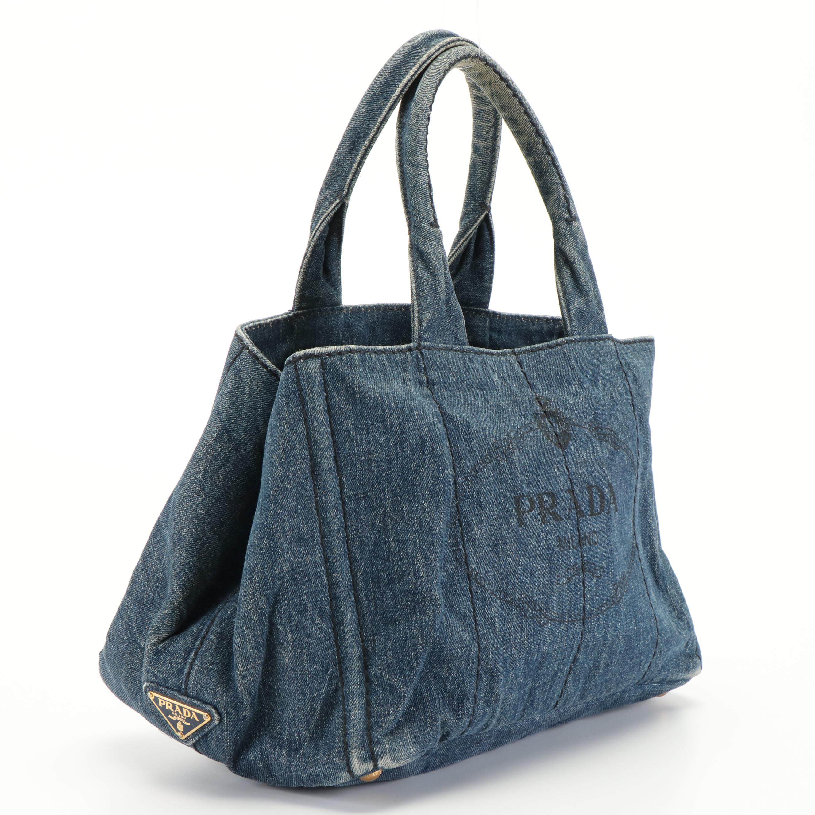 Prada Canapa Logo Tote in Blue Denim