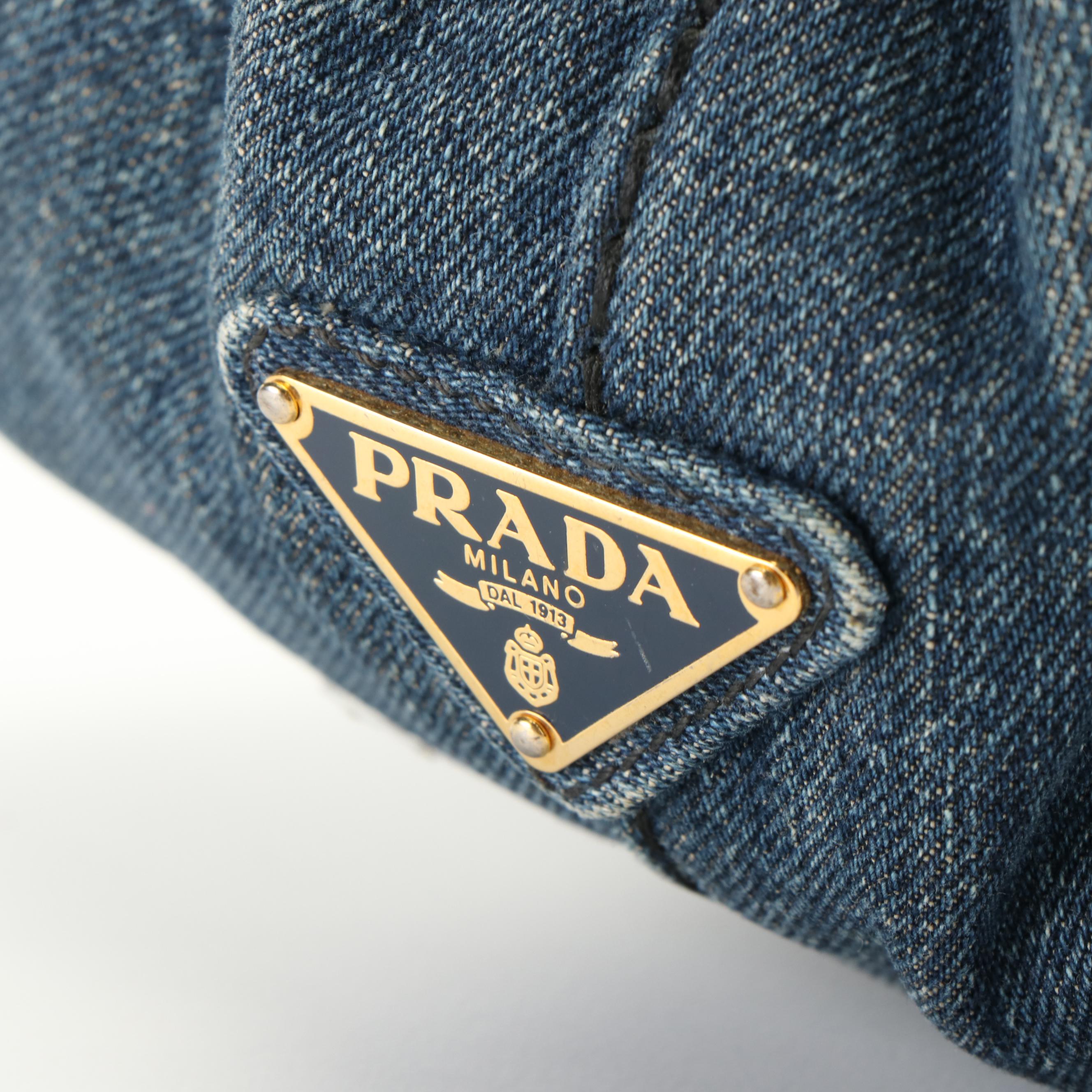 Prada Canapa Logo Tote in Blue Denim