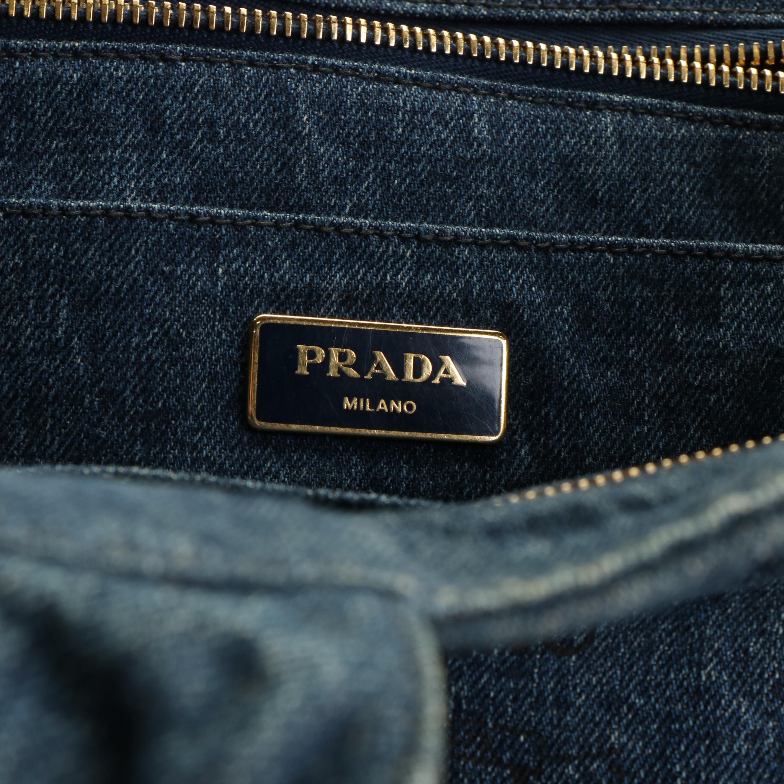 Prada Canapa Logo Tote in Blue Denim
