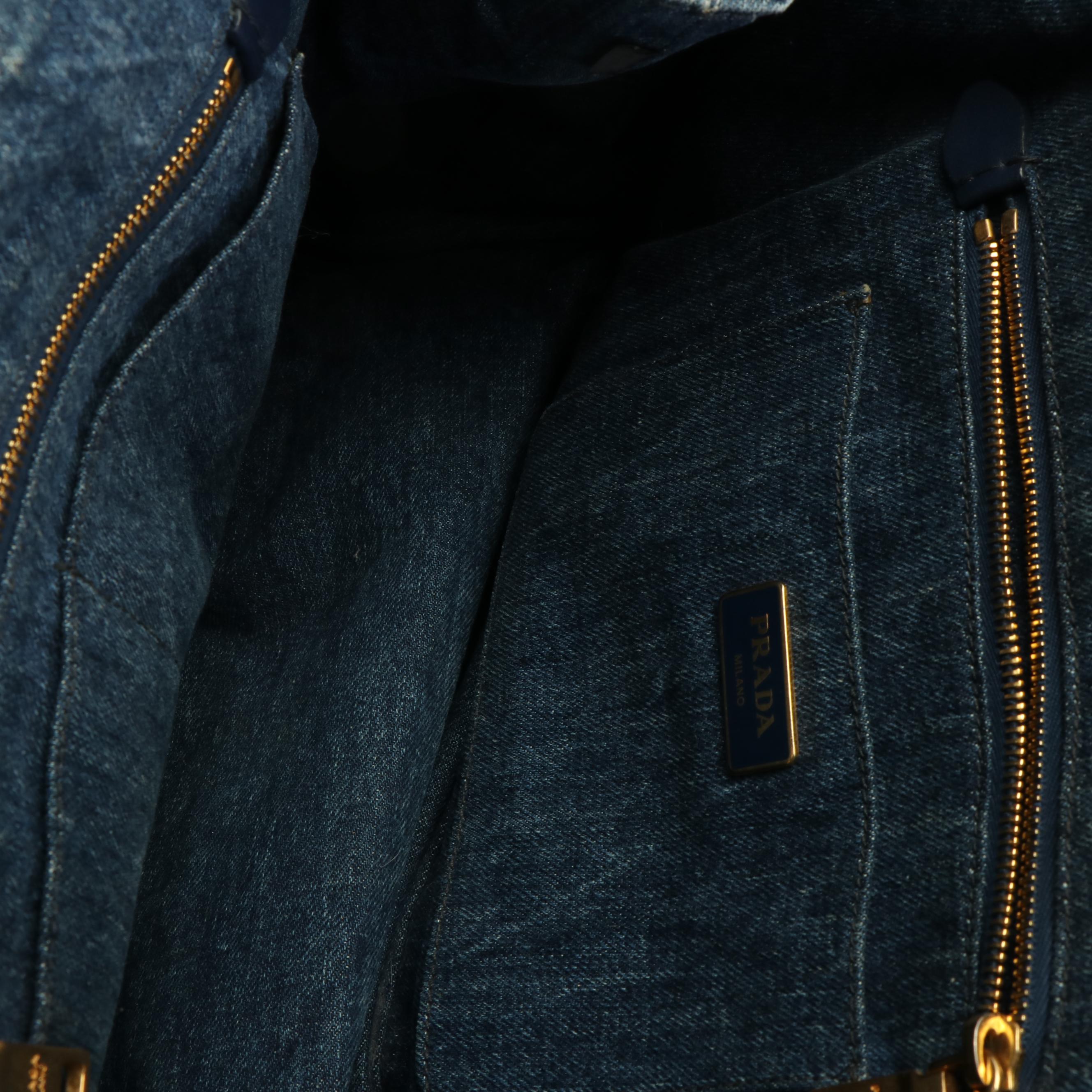 Prada Canapa Logo Tote in Blue Denim
