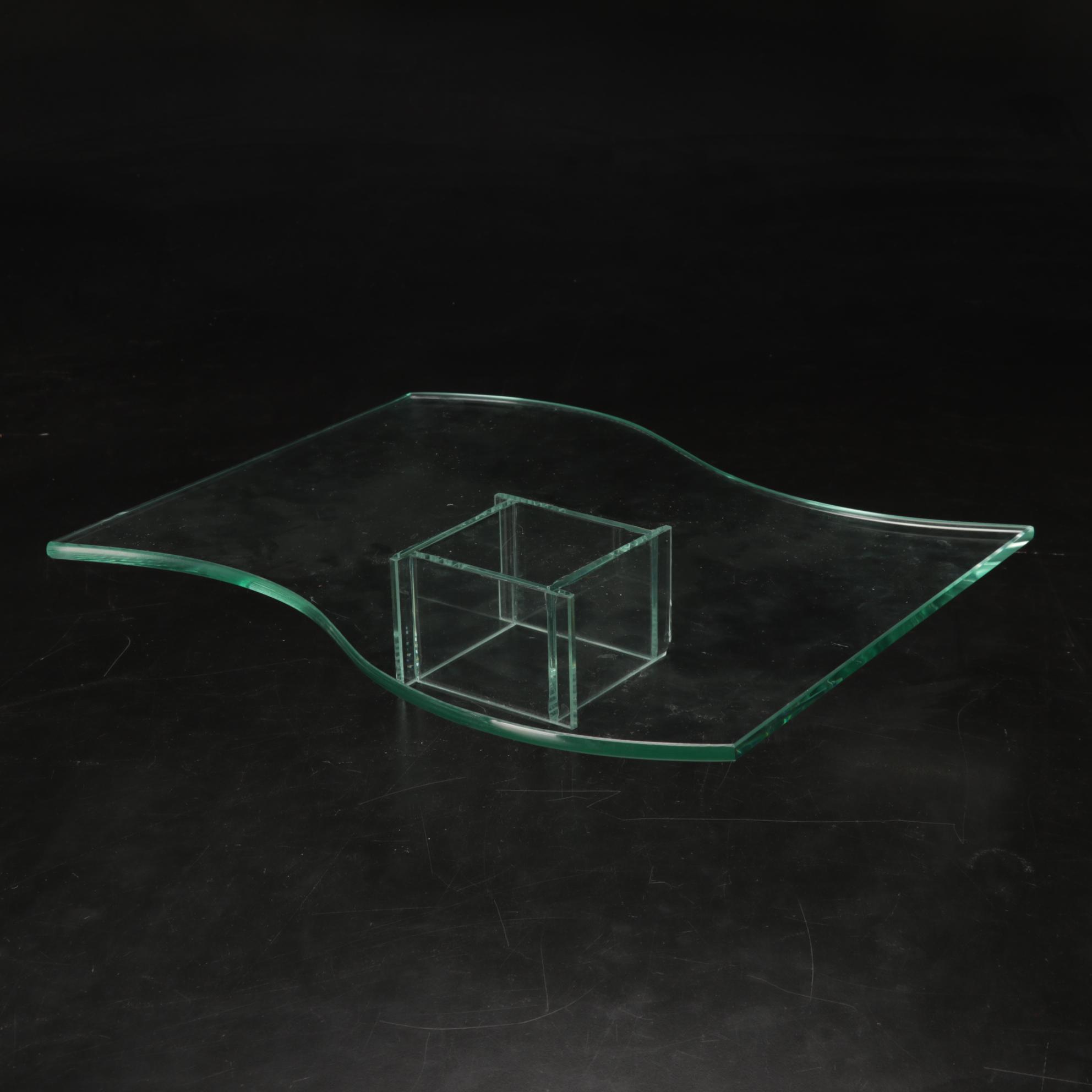 Trio of Signed Art Glass Paperweights, Glass Display Shelf and Silvestri Trees