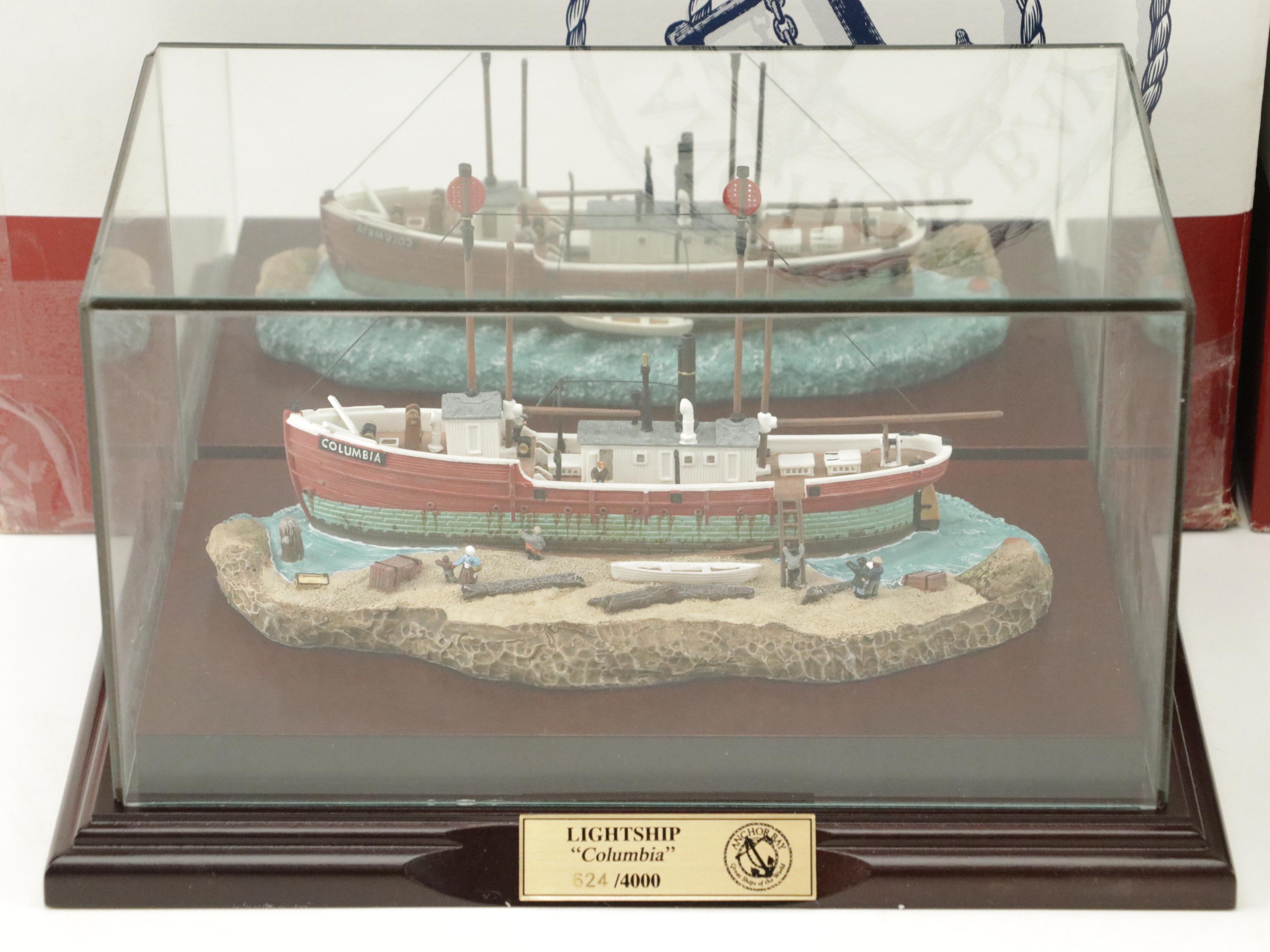 Anchor Bay "The Columbia" and "The Portsmouth" Model Ships and Display Cases