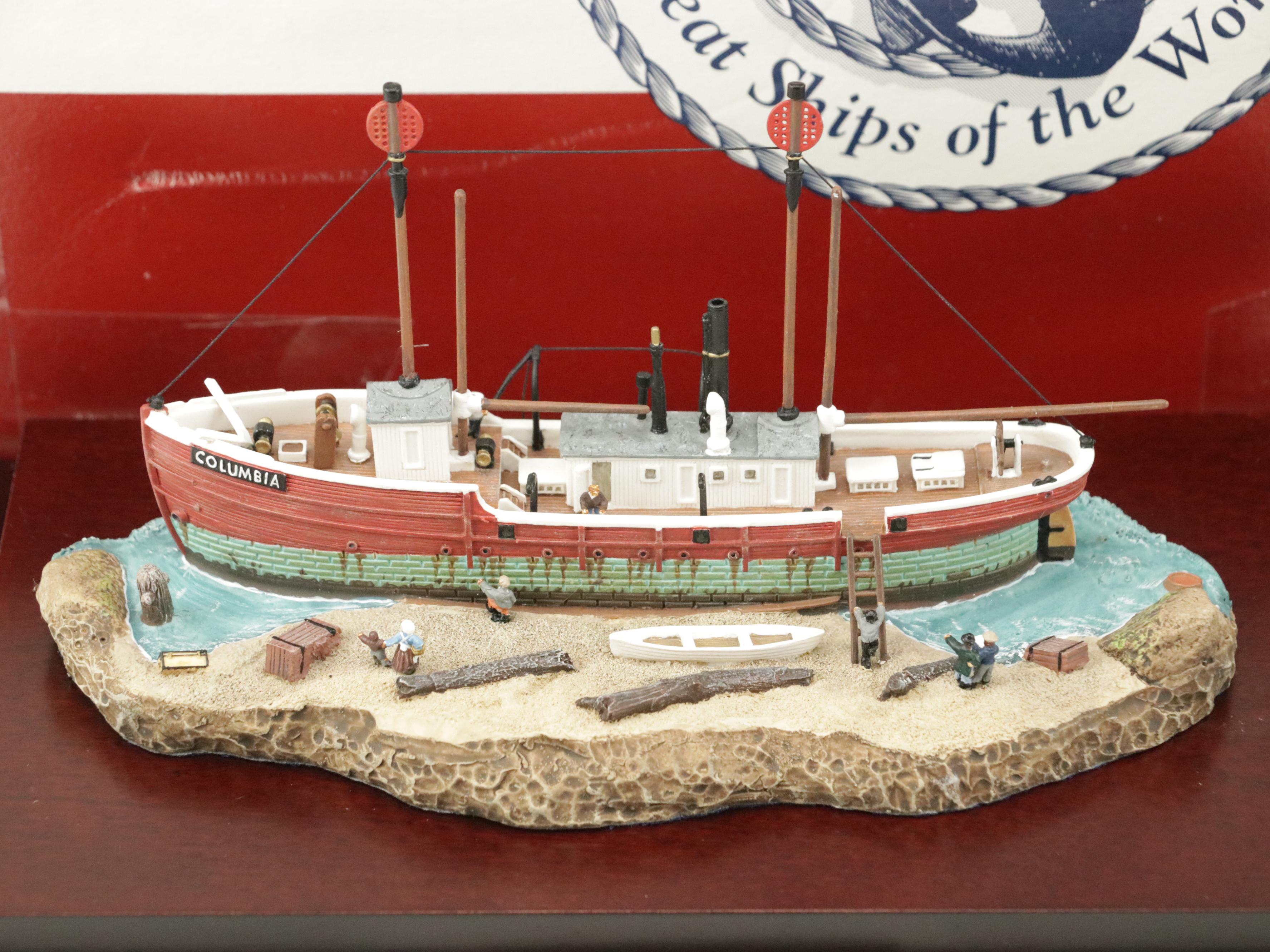 Anchor Bay "The Columbia" and "The Portsmouth" Model Ships and Display Cases