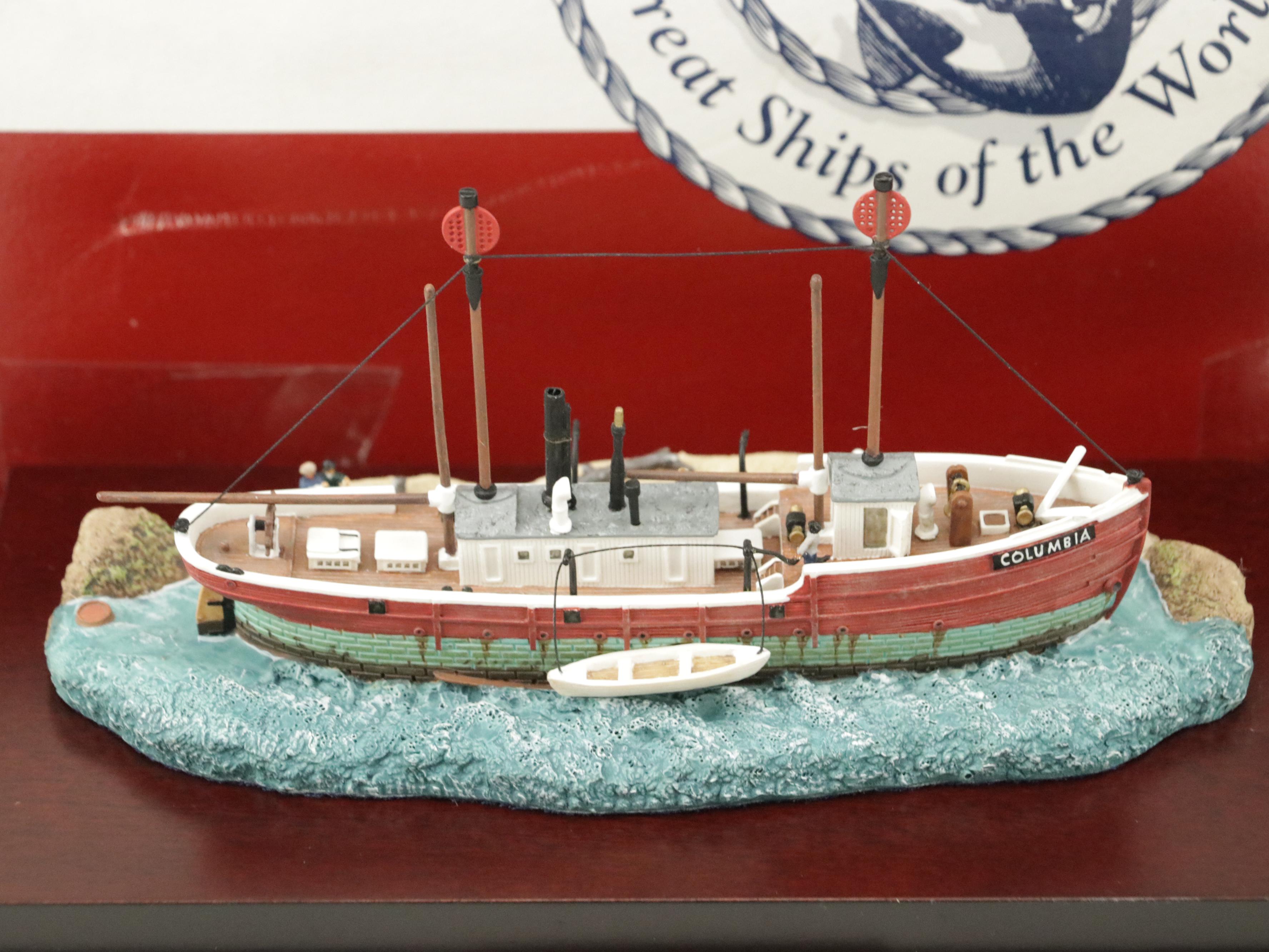 Anchor Bay "The Columbia" and "The Portsmouth" Model Ships and Display Cases
