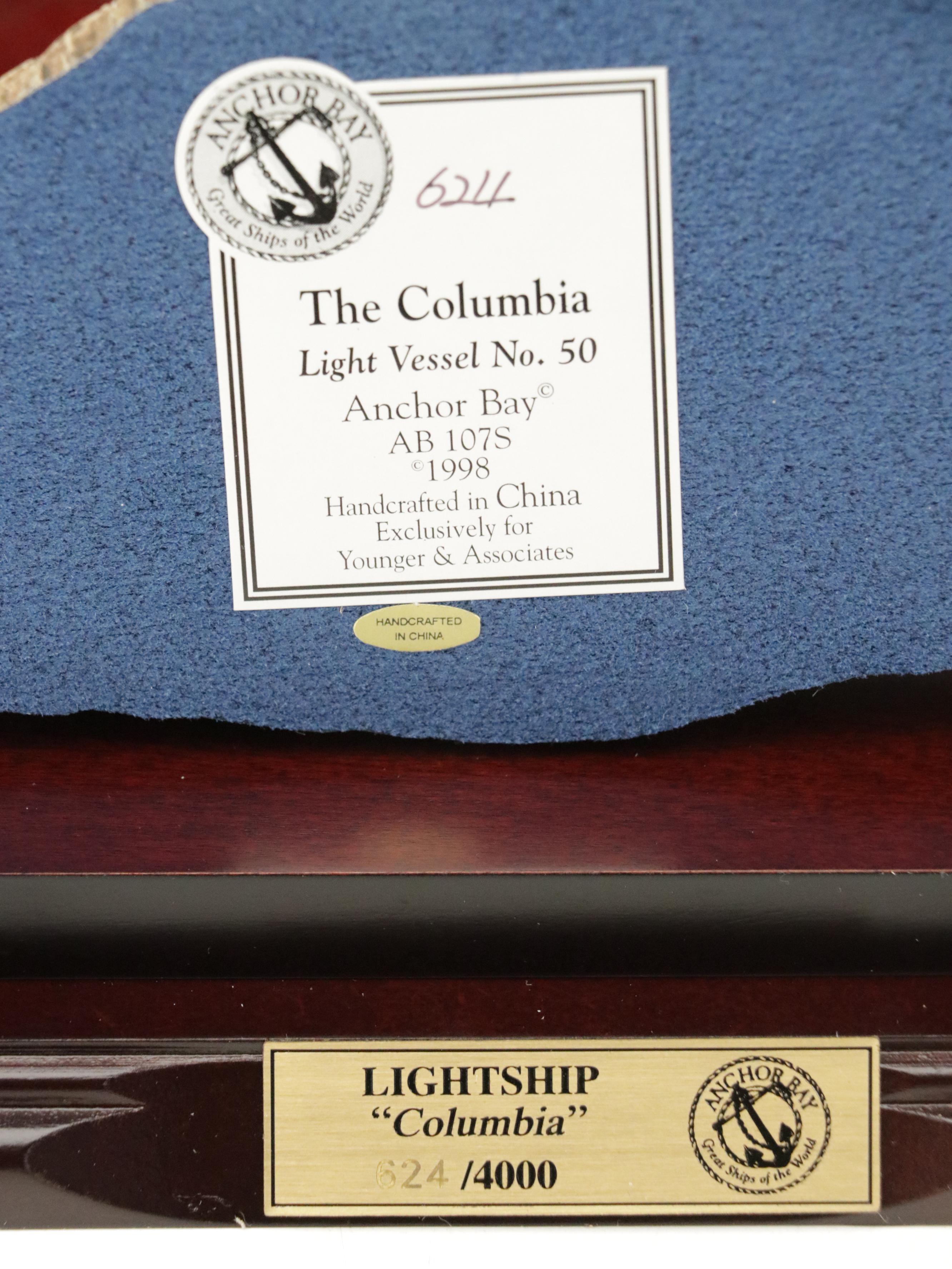 Anchor Bay "The Columbia" and "The Portsmouth" Model Ships and Display Cases