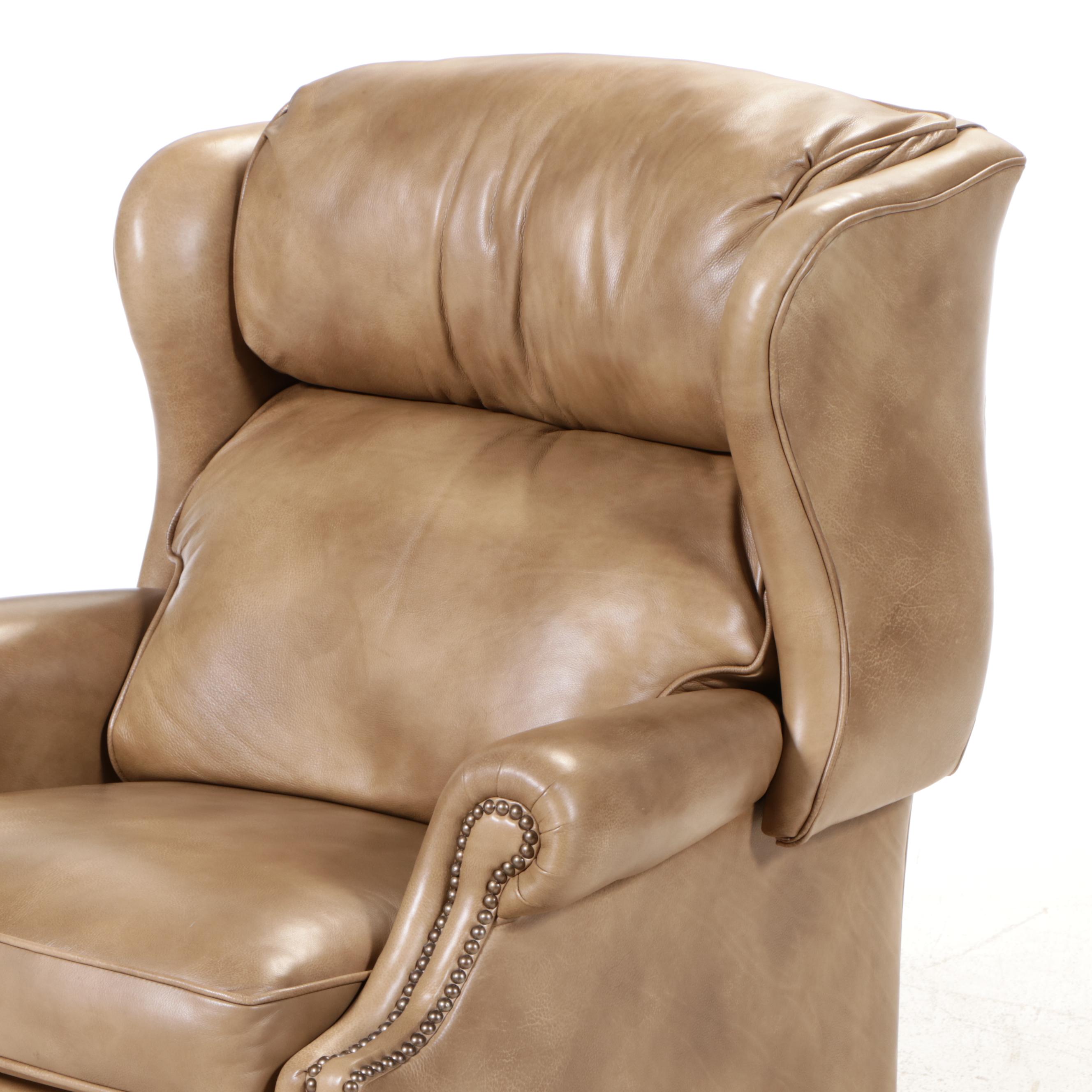 Bradington Young Chippendale Style Leather Wingback Recliner with Nailheads
