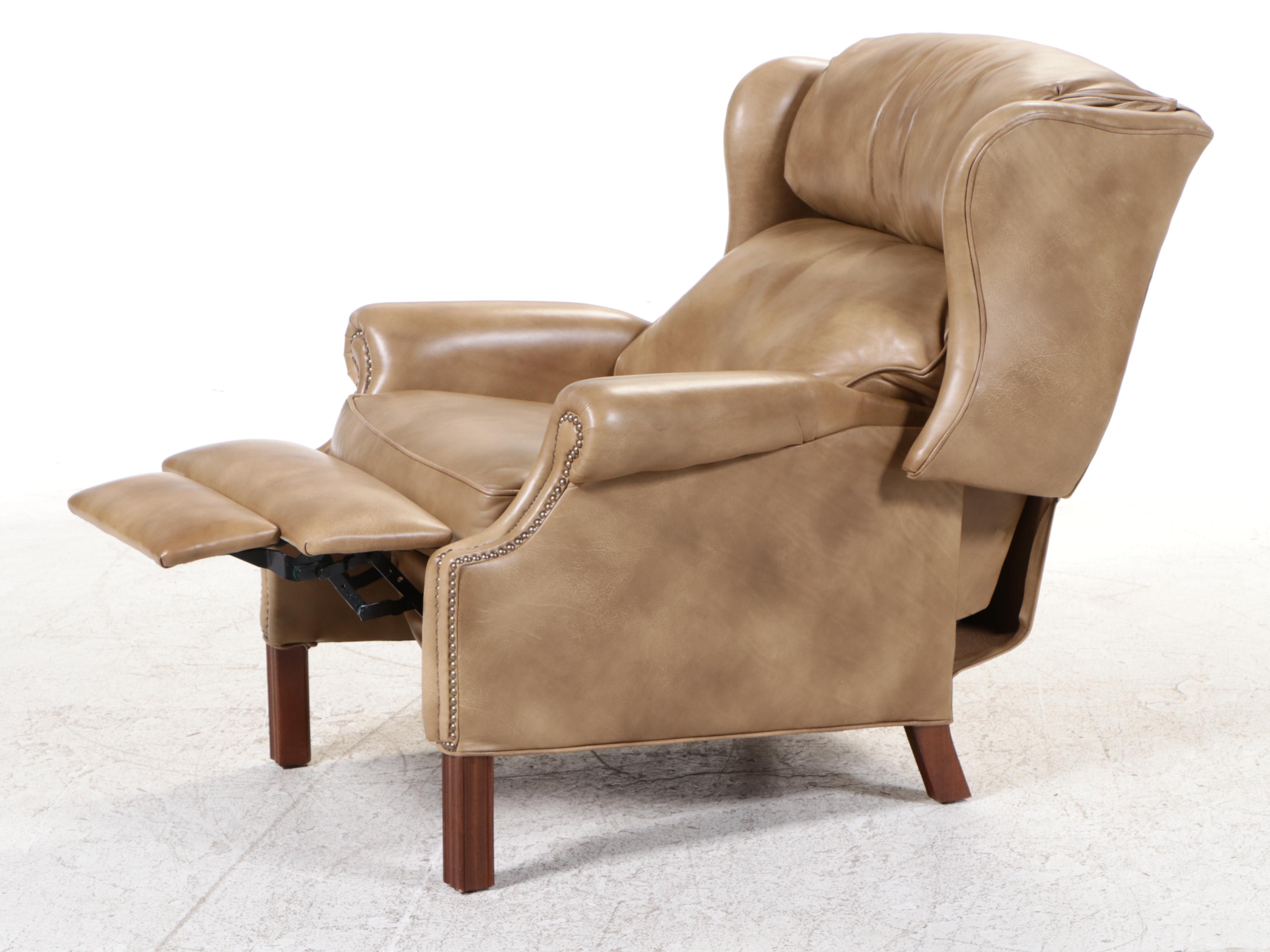 Bradington Young Chippendale Style Leather Wingback Recliner with