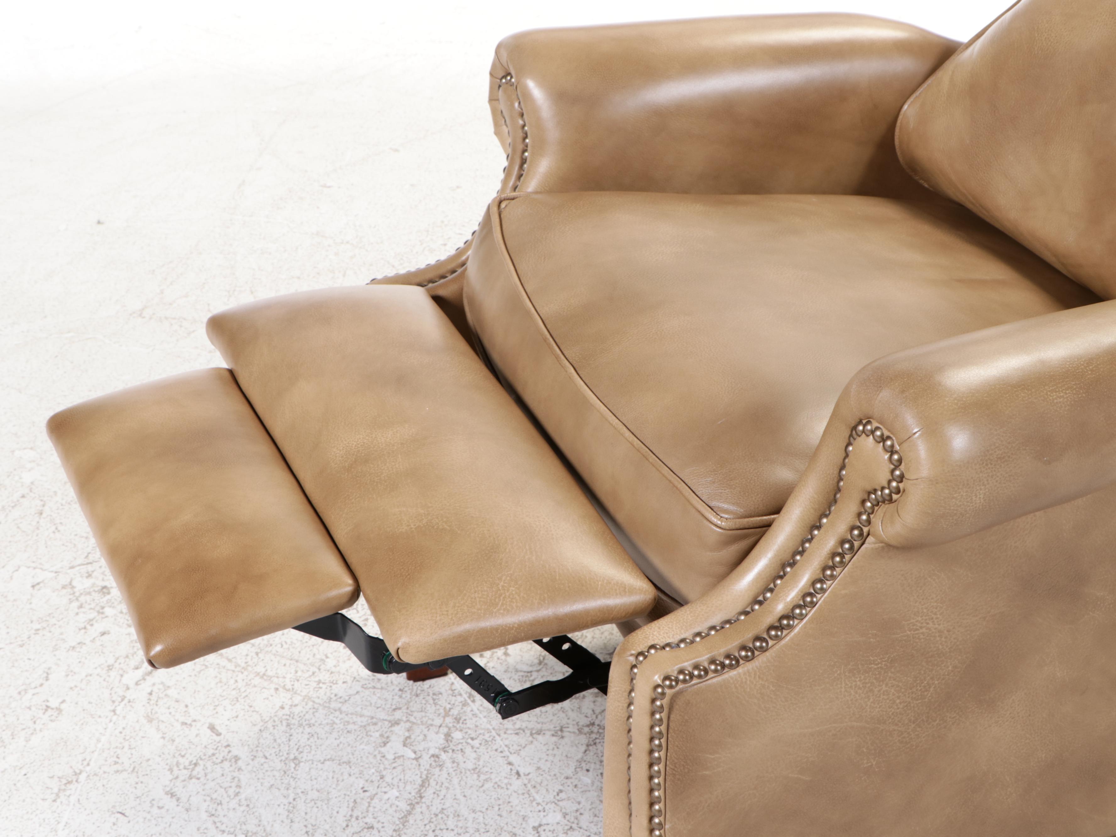 Bradington Young Chippendale Style Leather Wingback Recliner with Nailheads