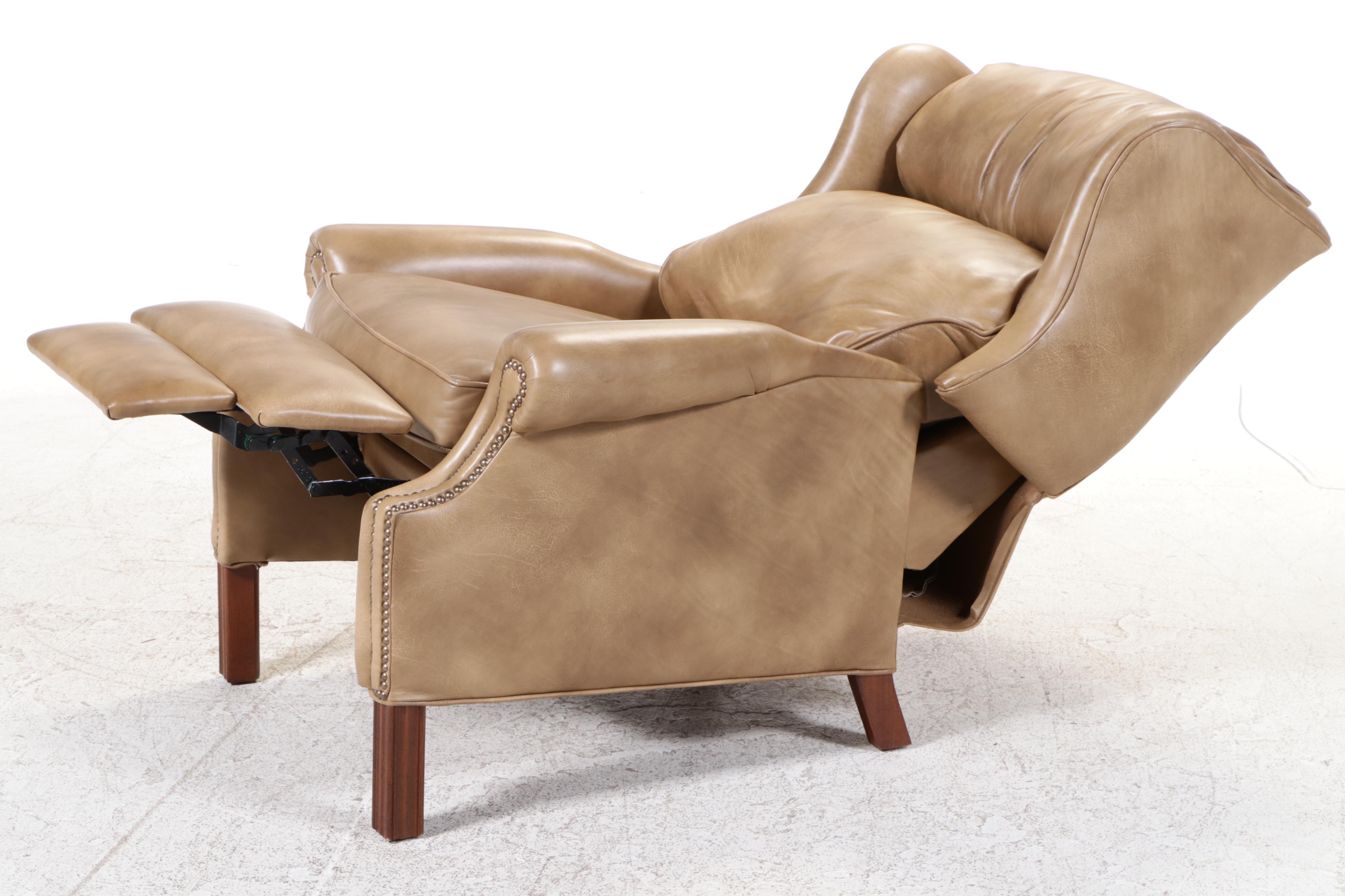 Bradington Young Chippendale Style Leather Wingback Recliner with Nailheads