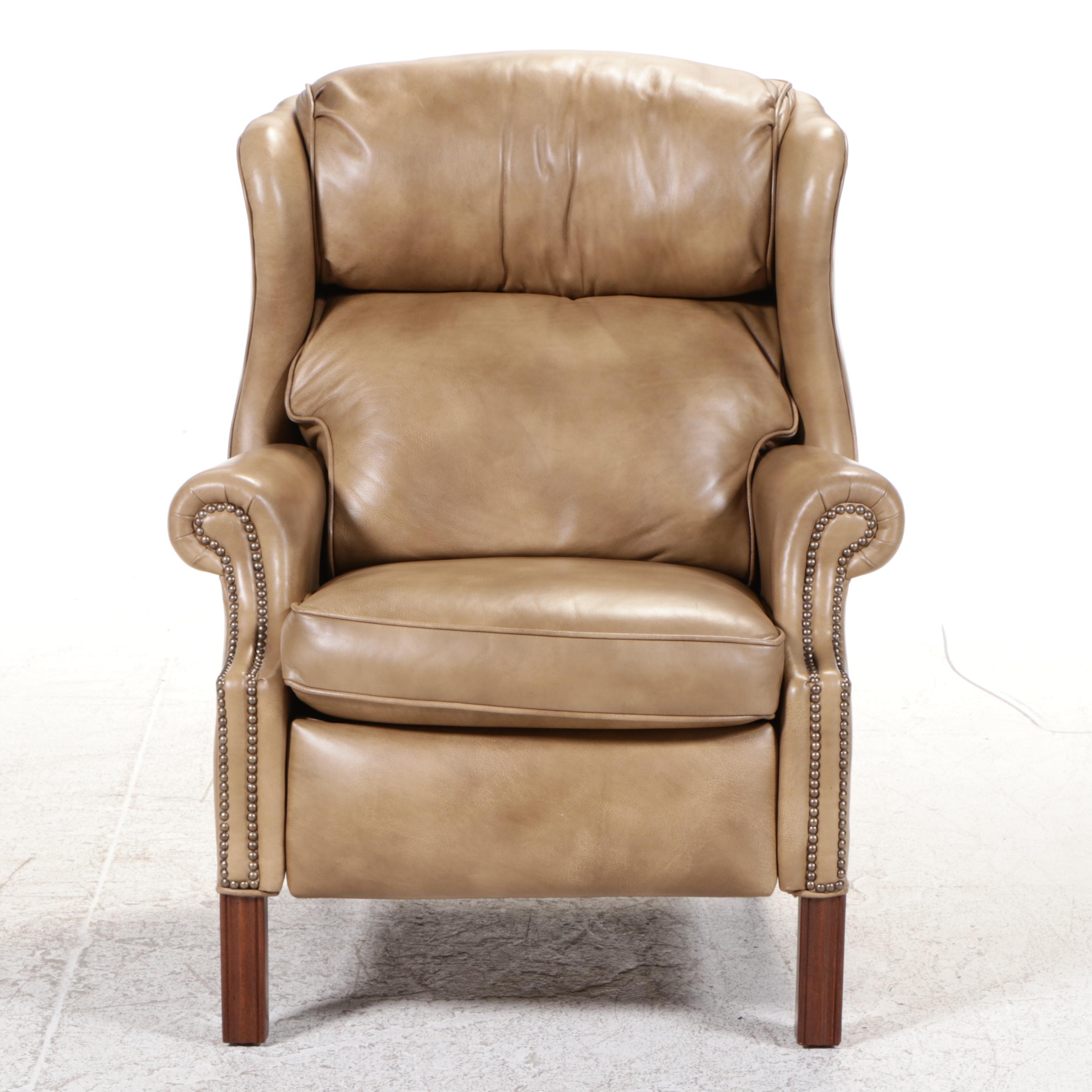 Bradington Young Chippendale Style Leather Wingback Recliner with Nailheads