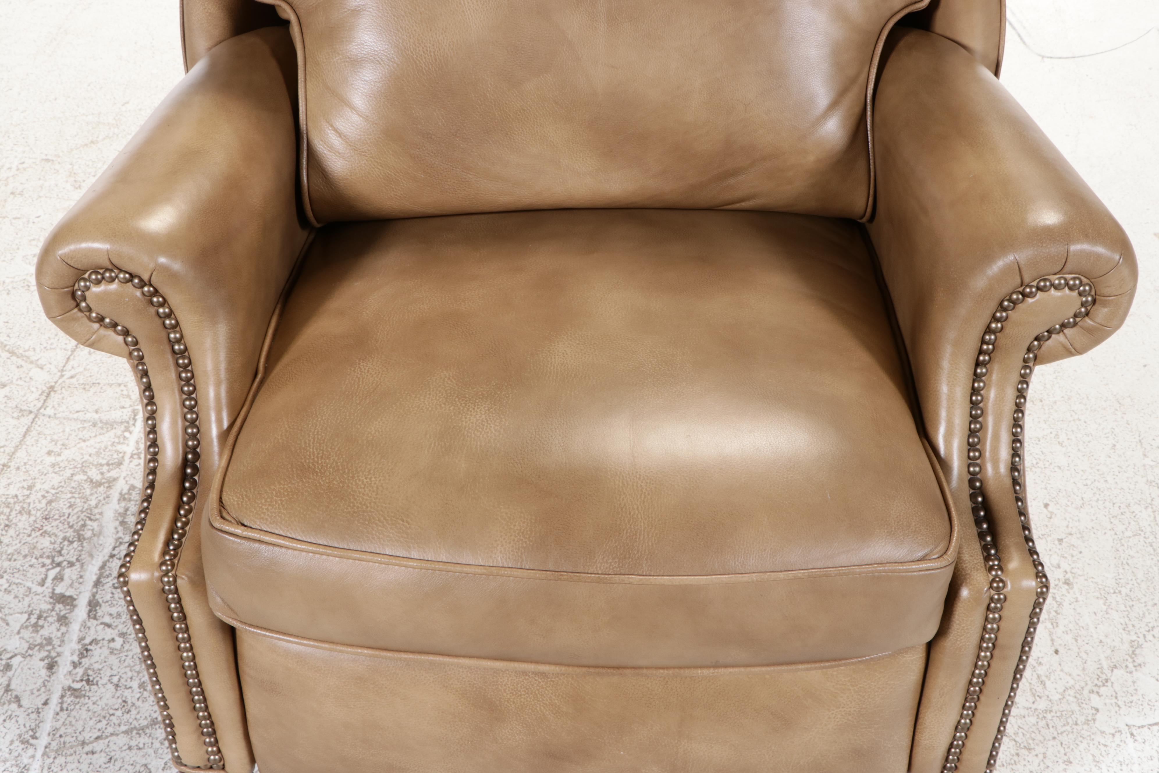 Bradington Young Chippendale Style Leather Wingback Recliner with Nailheads