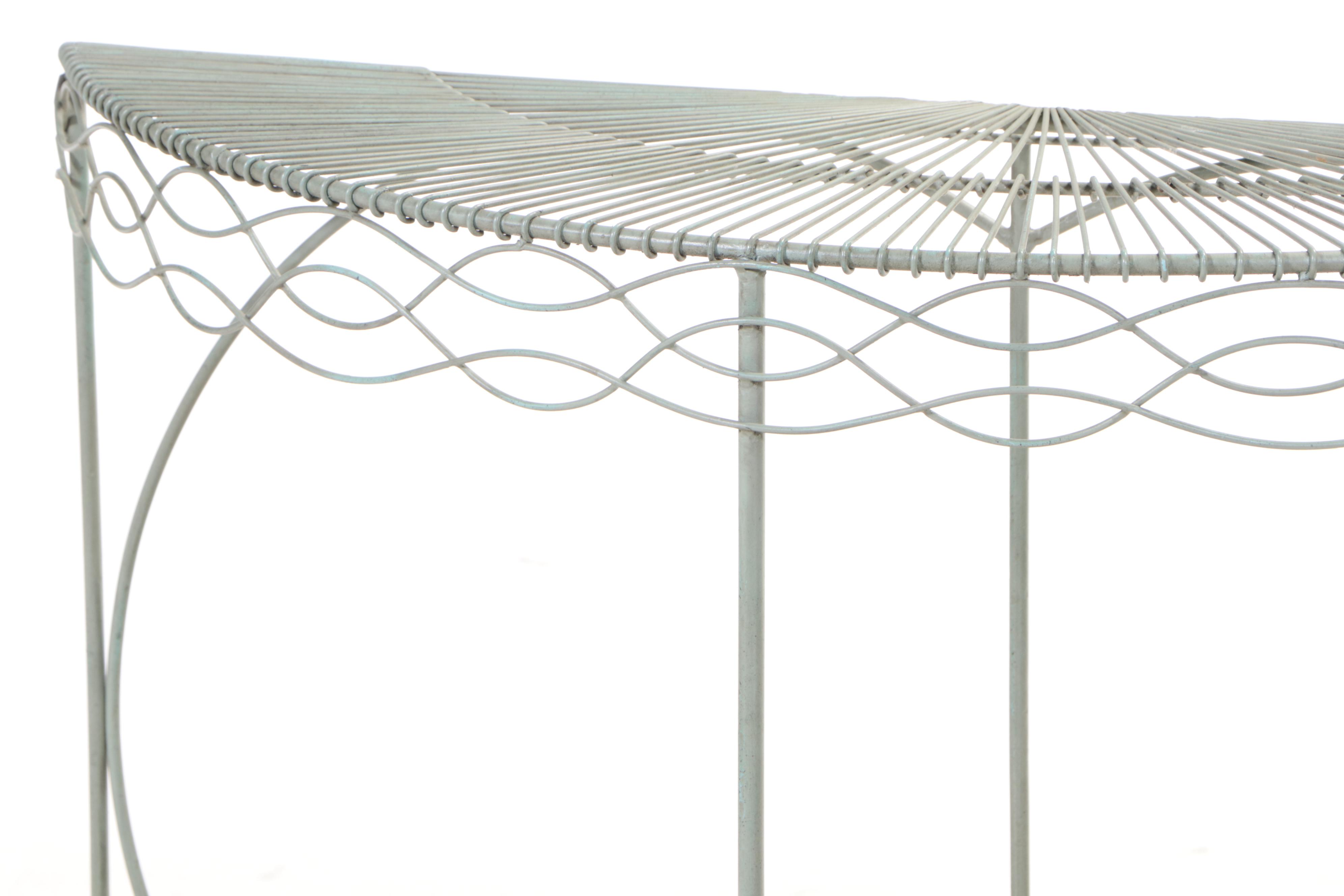 Green-Painted Wirework Demilune Console Table