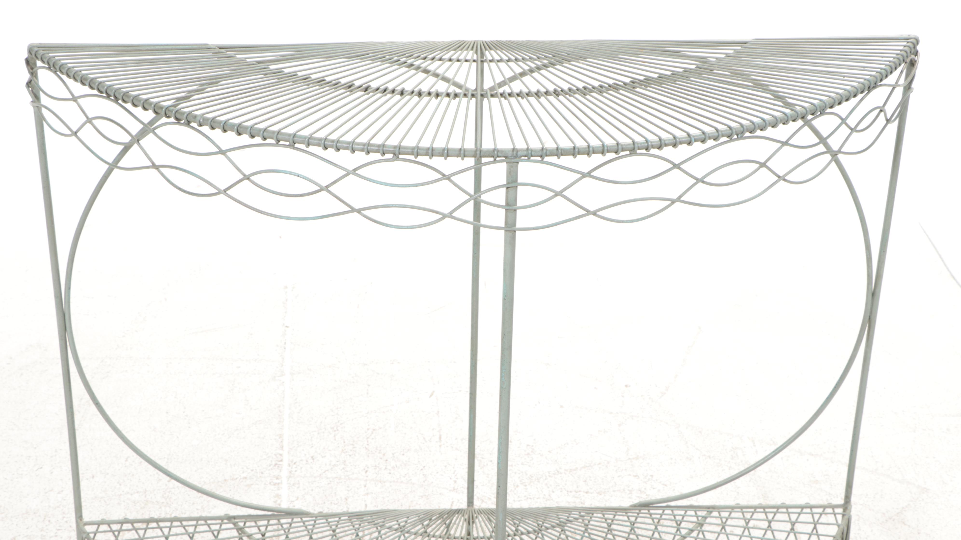 Green-Painted Wirework Demilune Console Table