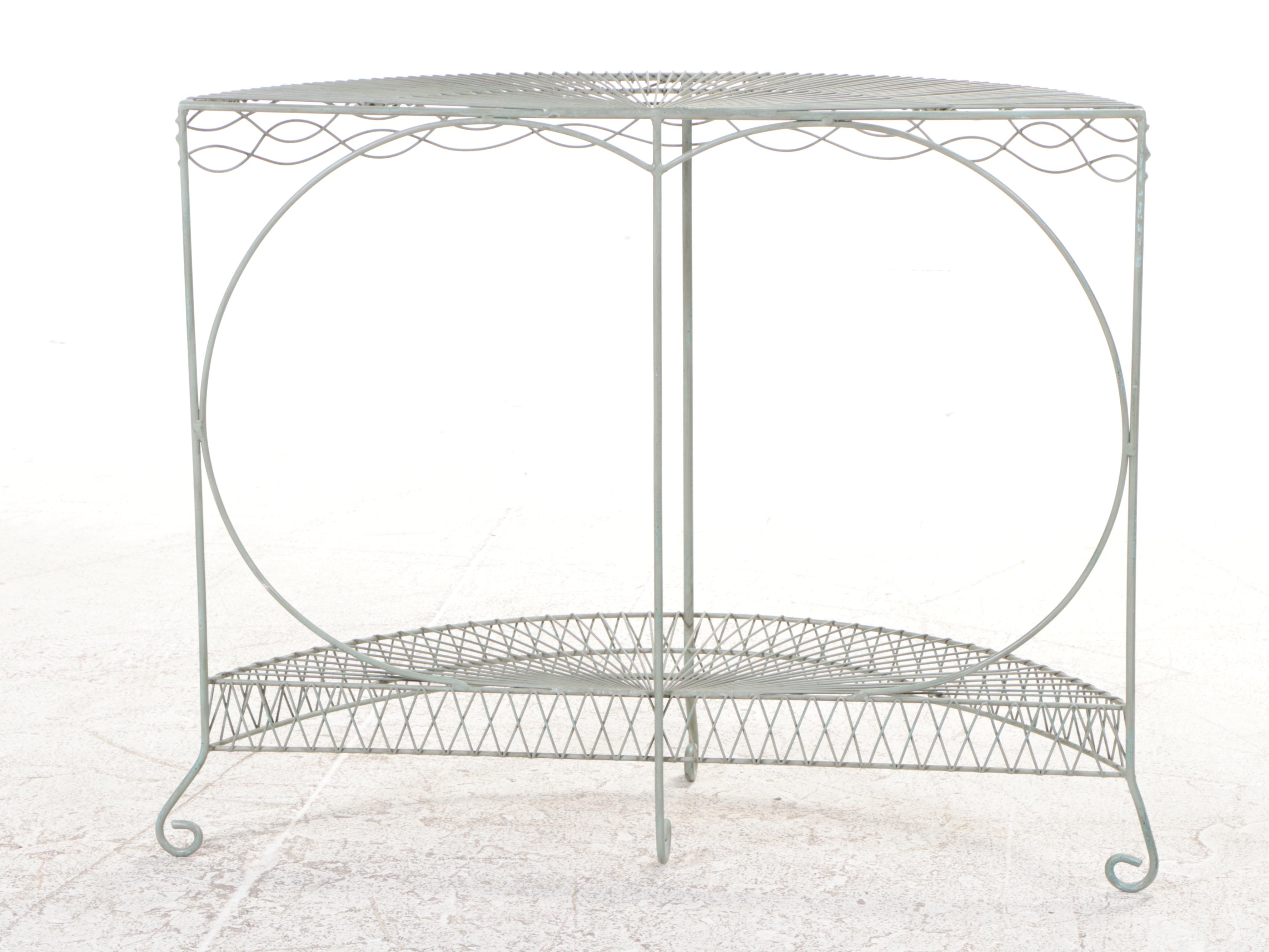 Green-Painted Wirework Demilune Console Table