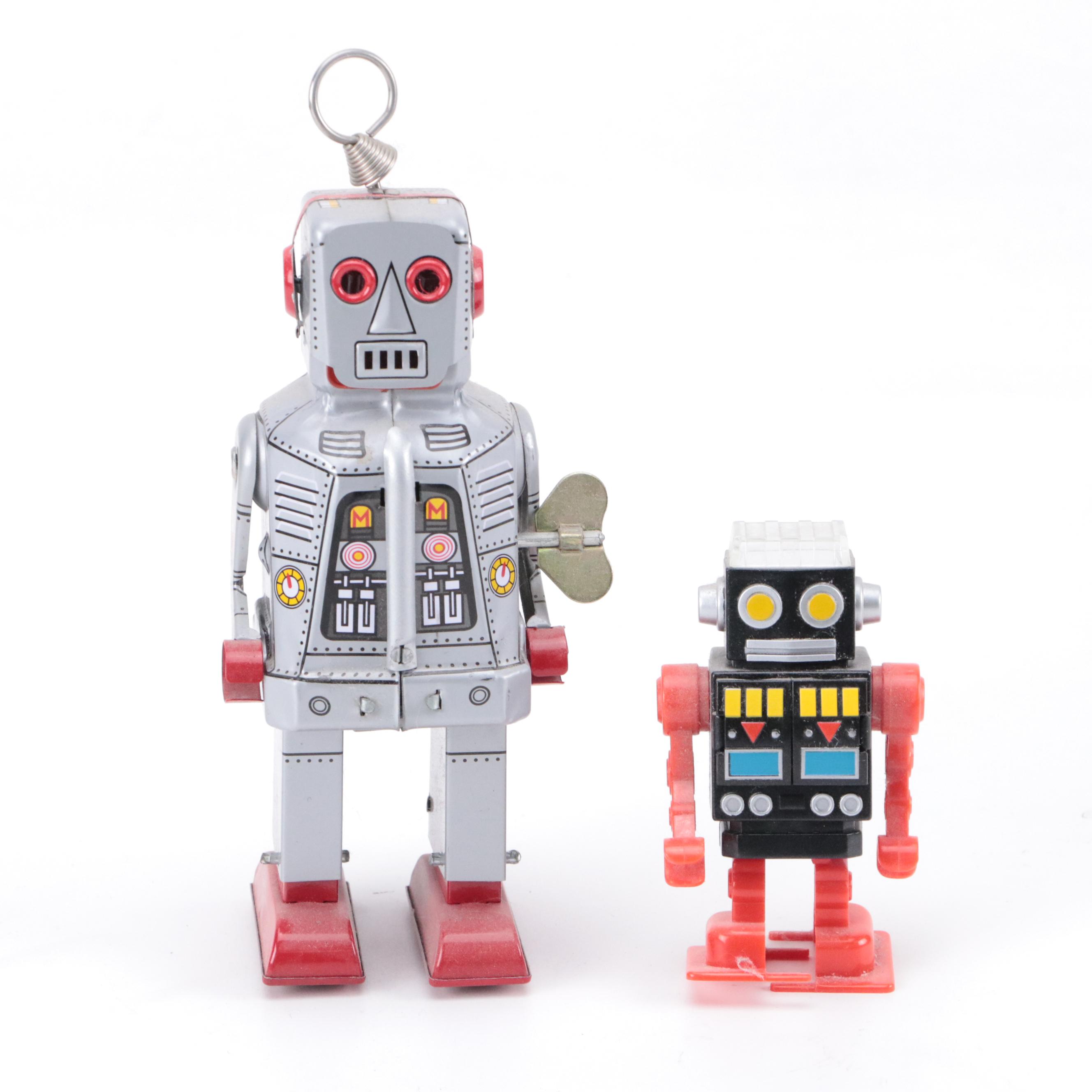 Wind-Up Tin Lithograph Toy Robots with Alien Walker, Late 20th/ Early 21st C.