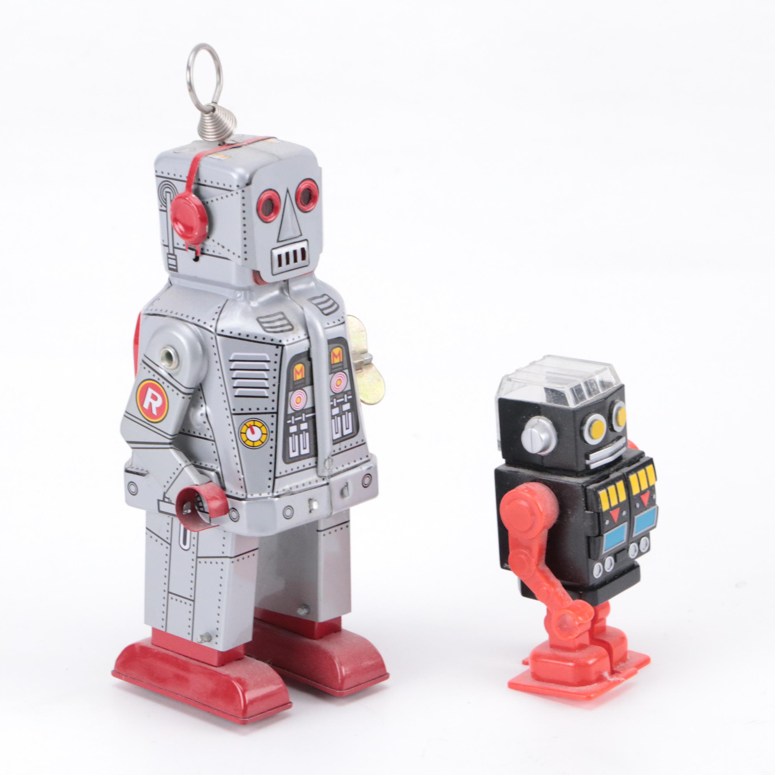 Wind-Up Tin Lithograph Toy Robots with Alien Walker, Late 20th/ Early 21st C.