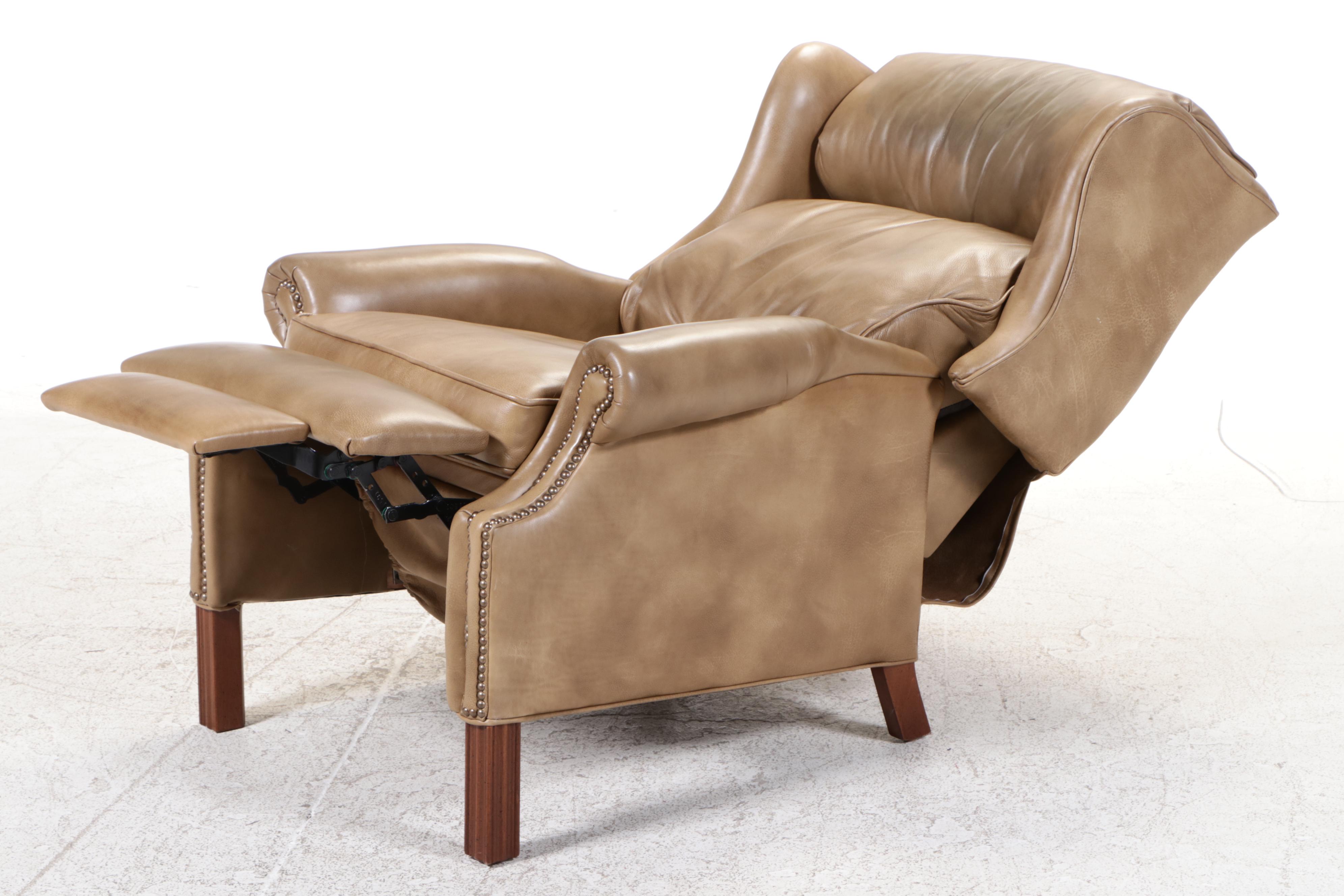 Bradington Young Chippendale Style Leather Wingback Recliner with