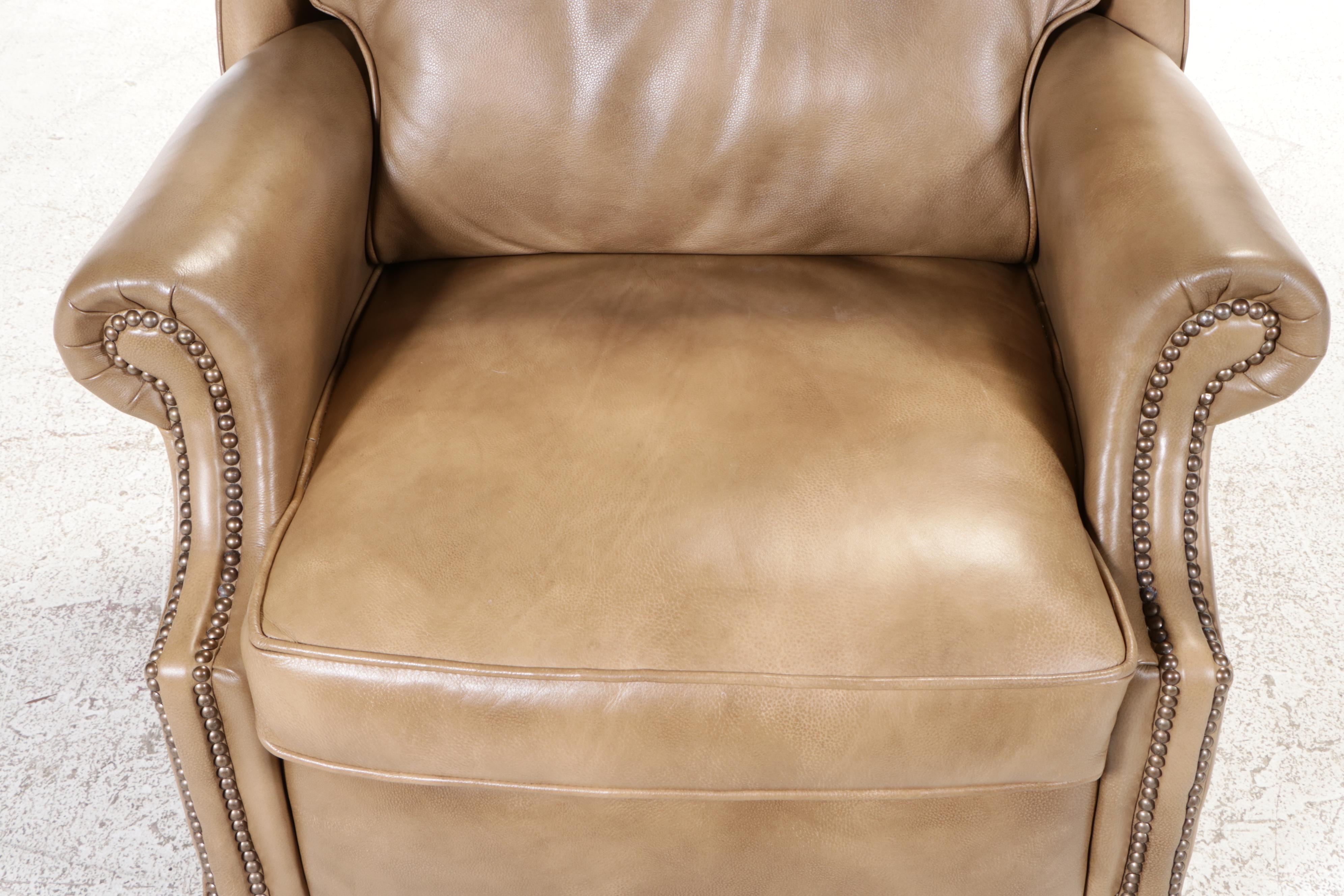 Bradington Young Chippendale Style Leather Wingback Recliner with